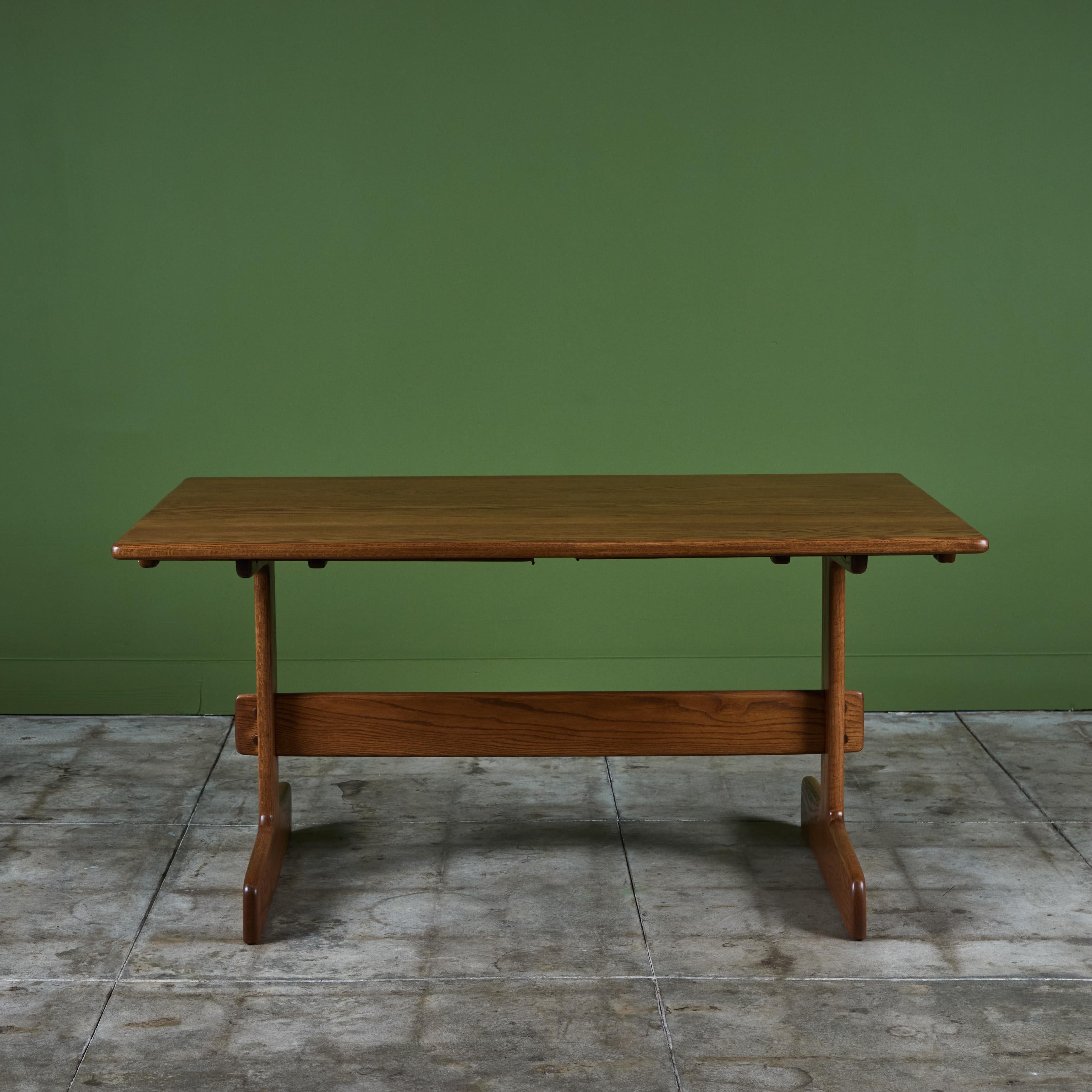 Gerald McCabe Oak Trestle Dining Table For Sale 2