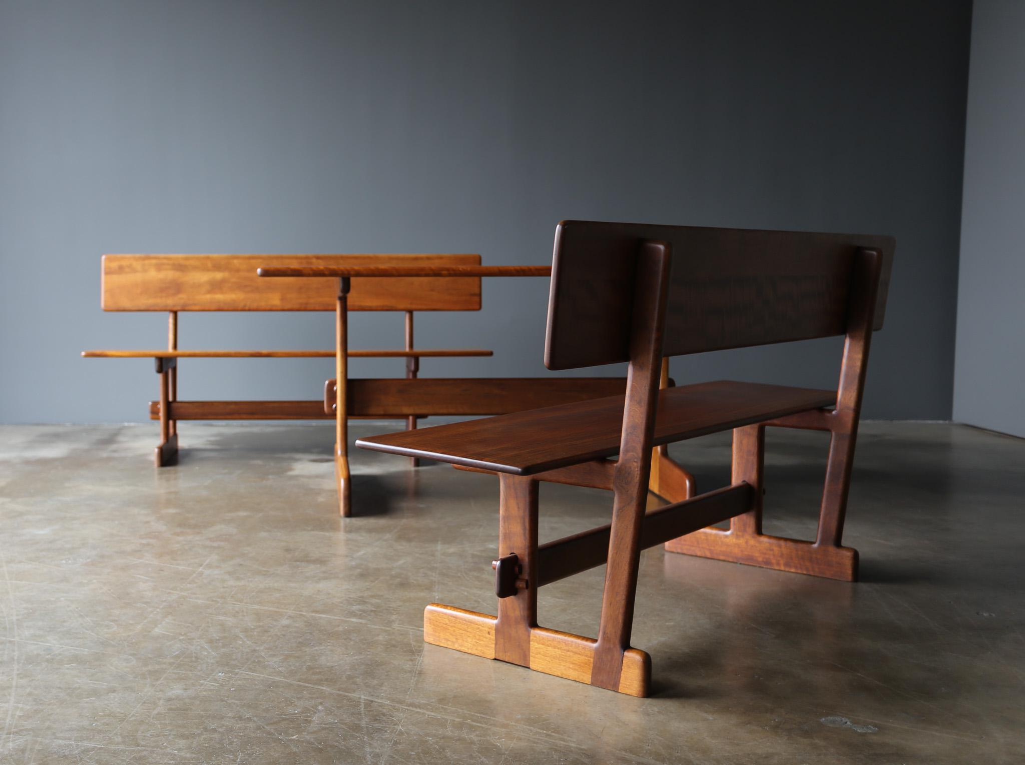 20th Century Gerald McCabe Shedua Trestle Dining Table & Benches, c.1980 For Sale