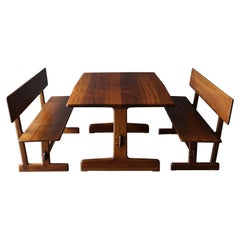 Table à manger à tréteaux et bancs Shedua de Gerald McCabe, vers 1980