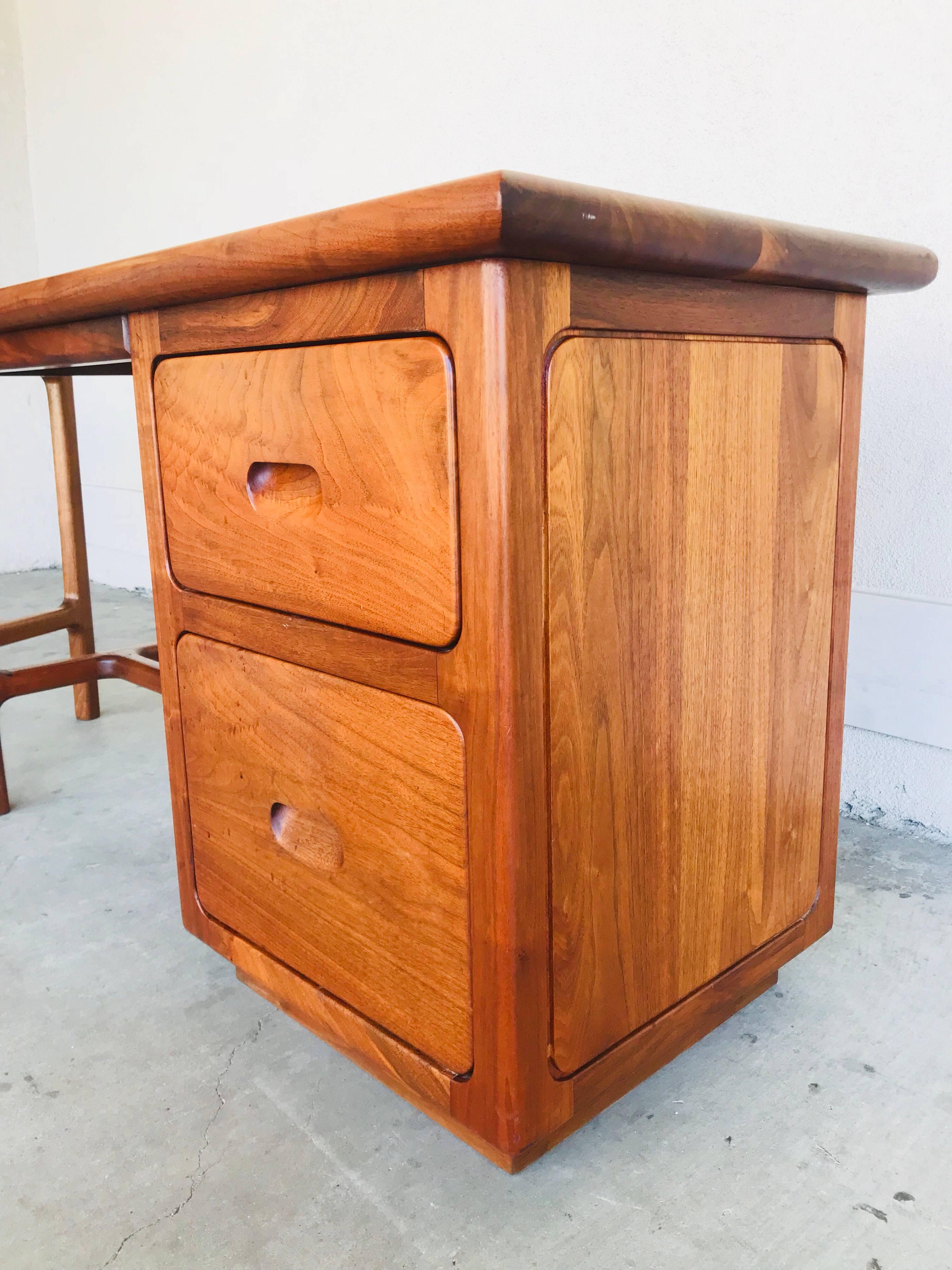 20th Century Gerald McCabe Studio Design Shedua Wood Desk with Return Table