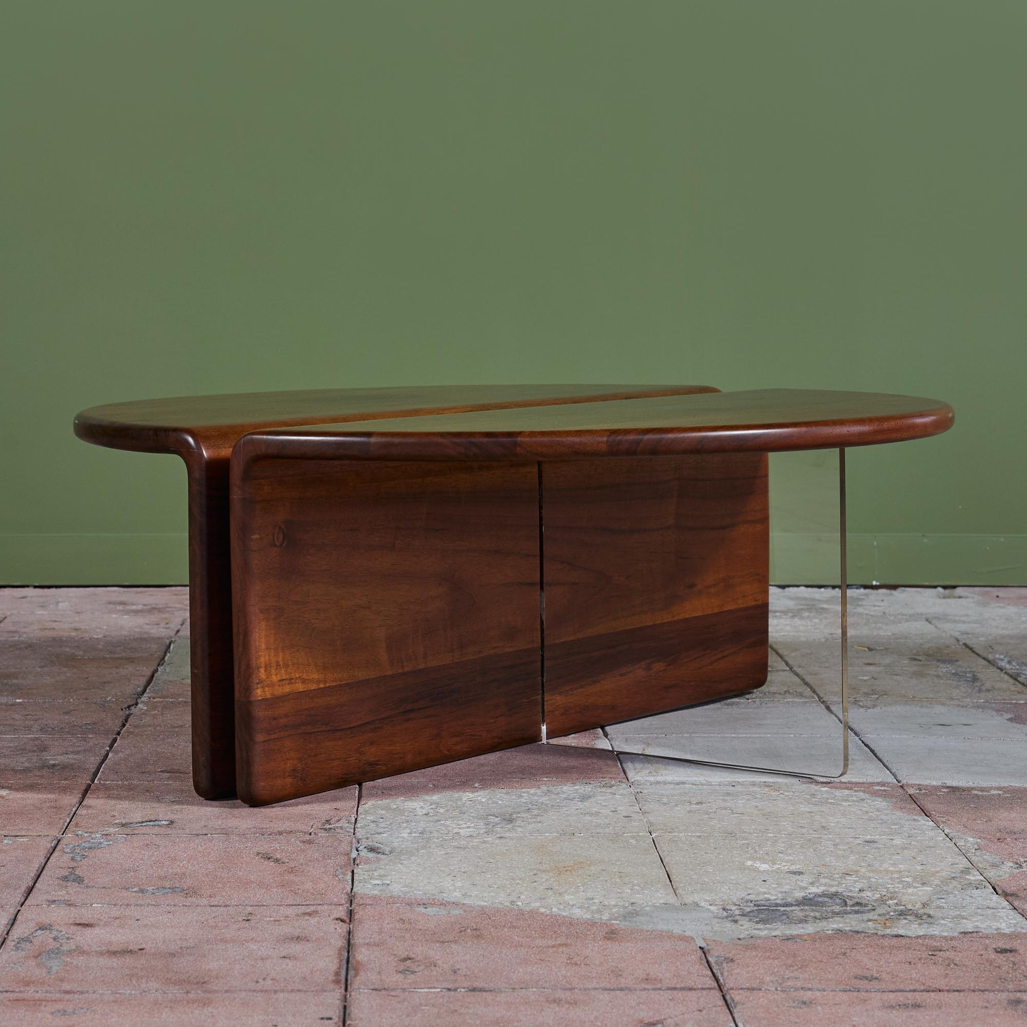 Mid-Century Modern Gerald McCabe Waterfall Coffee Table in Shedua and Lucite