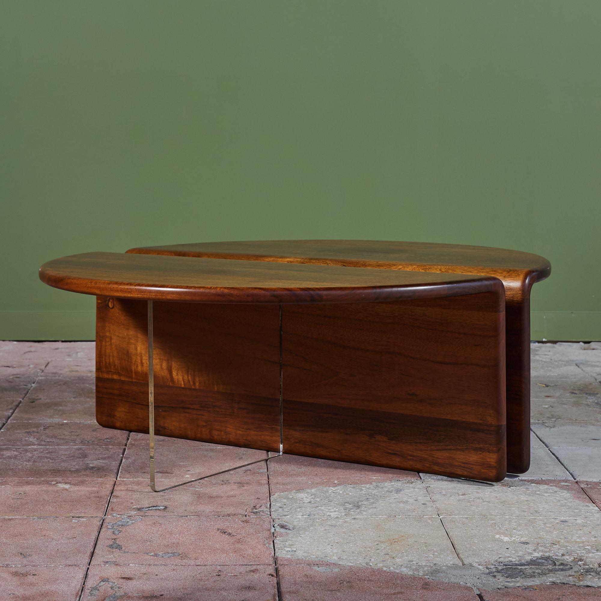 American Gerald McCabe Waterfall Coffee Table in Shedua and Lucite