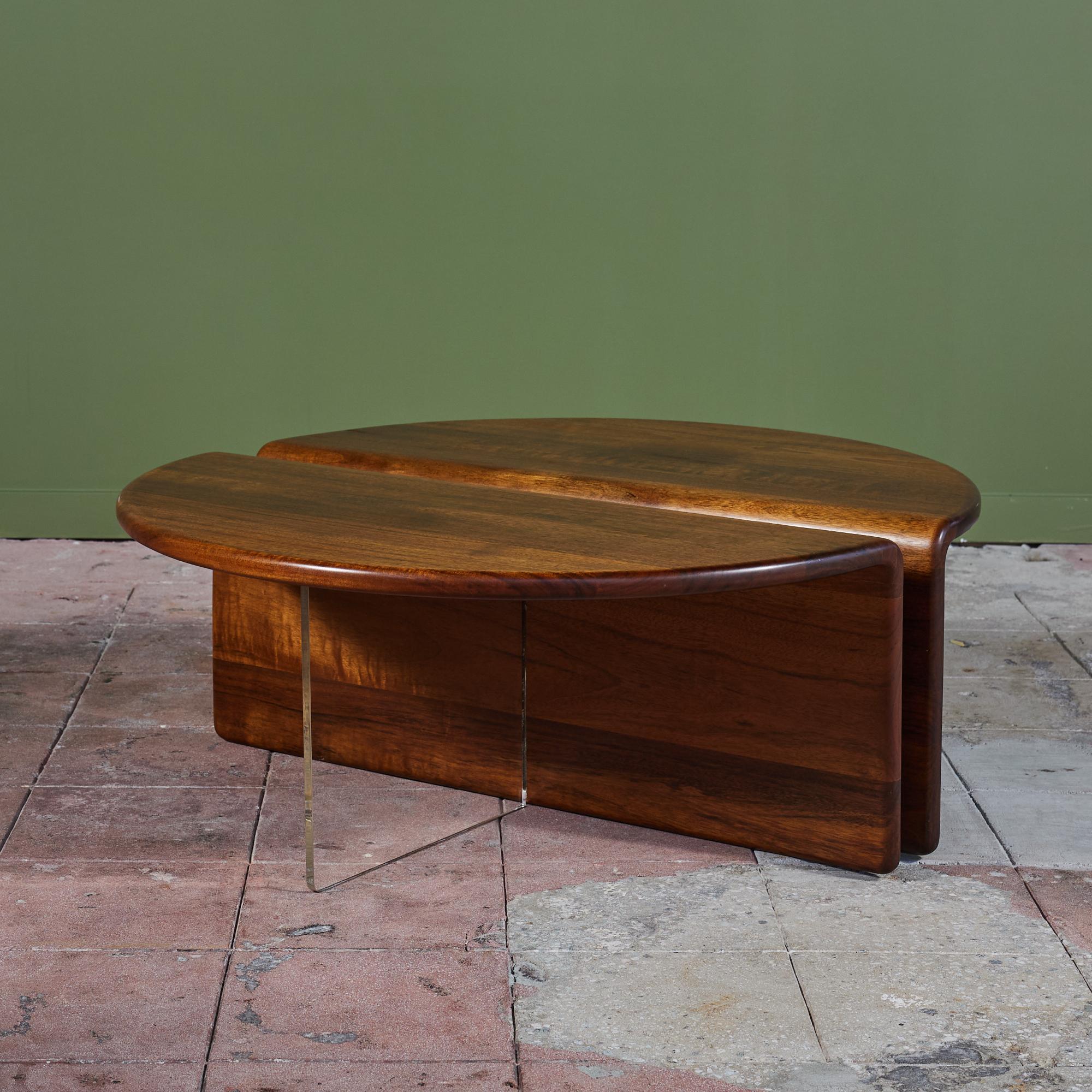 Gerald McCabe Waterfall Coffee Table in Shedua and Lucite In Excellent Condition In Los Angeles, CA