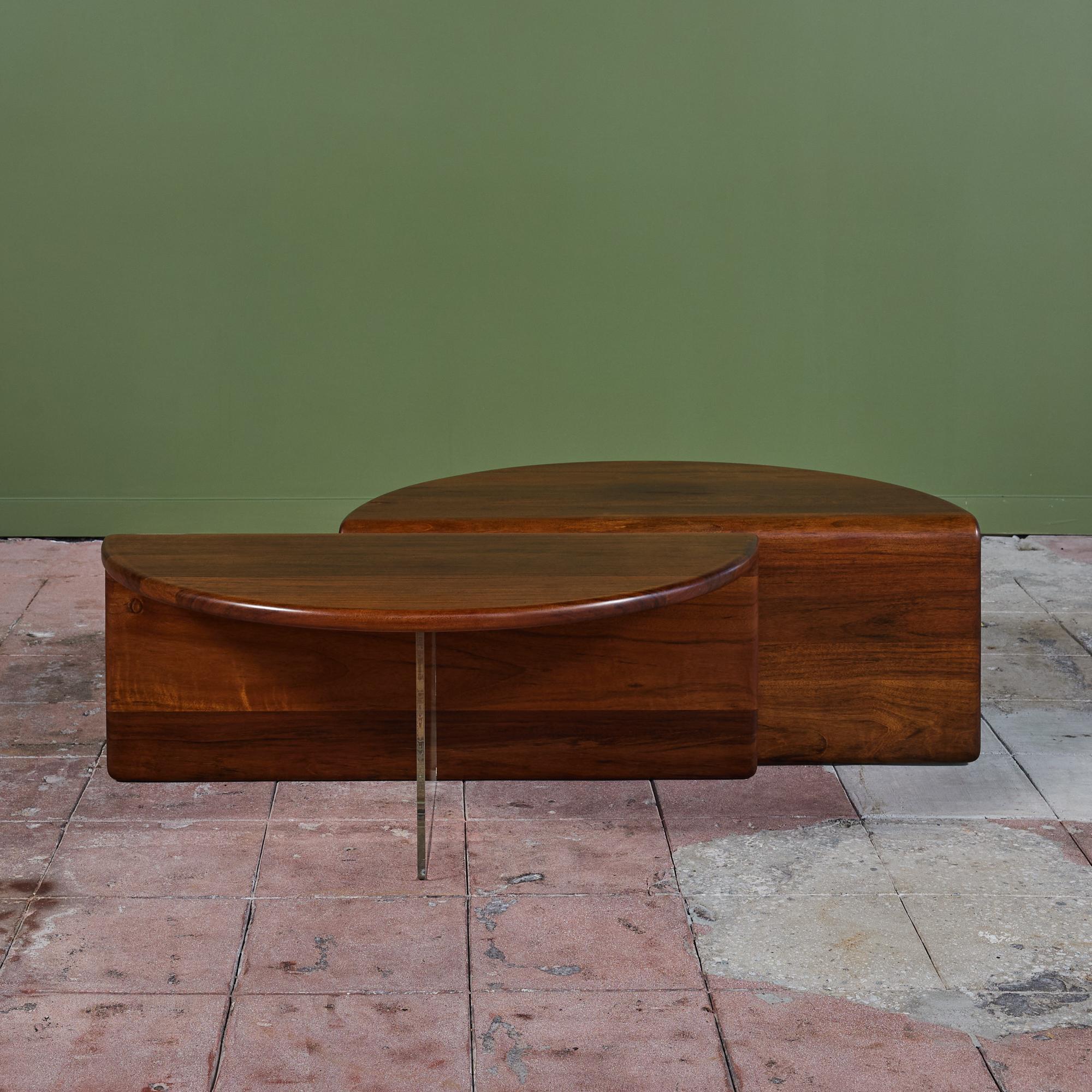 Late 20th Century Gerald McCabe Waterfall Coffee Table in Shedua and Lucite