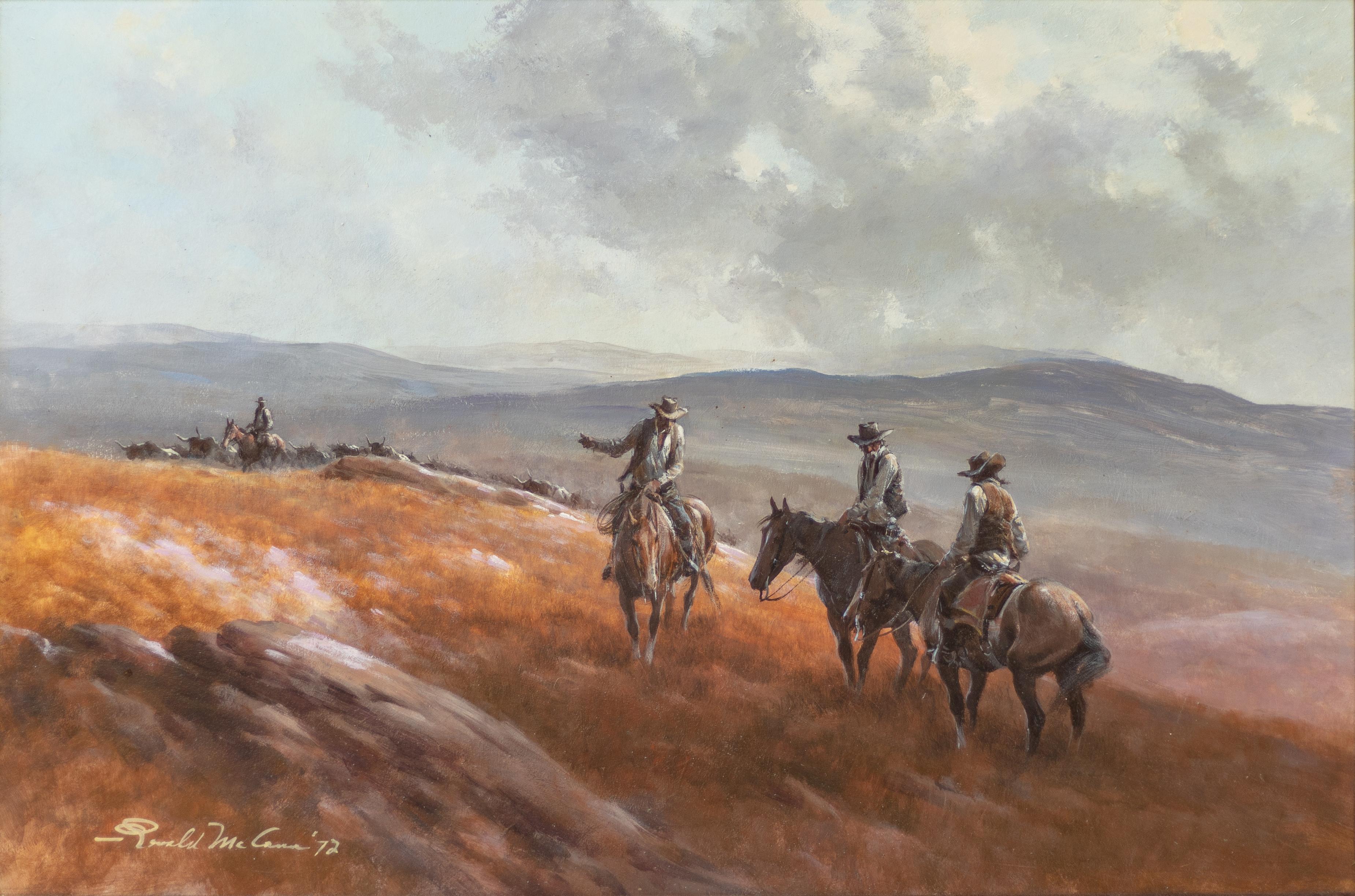 Gerald McCann Landscape Painting - "Cattle Drive" Western Scene