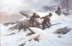 « Searching for Shelter » American Frontier, scène Blizzard d'hiver, cheval de neige froid