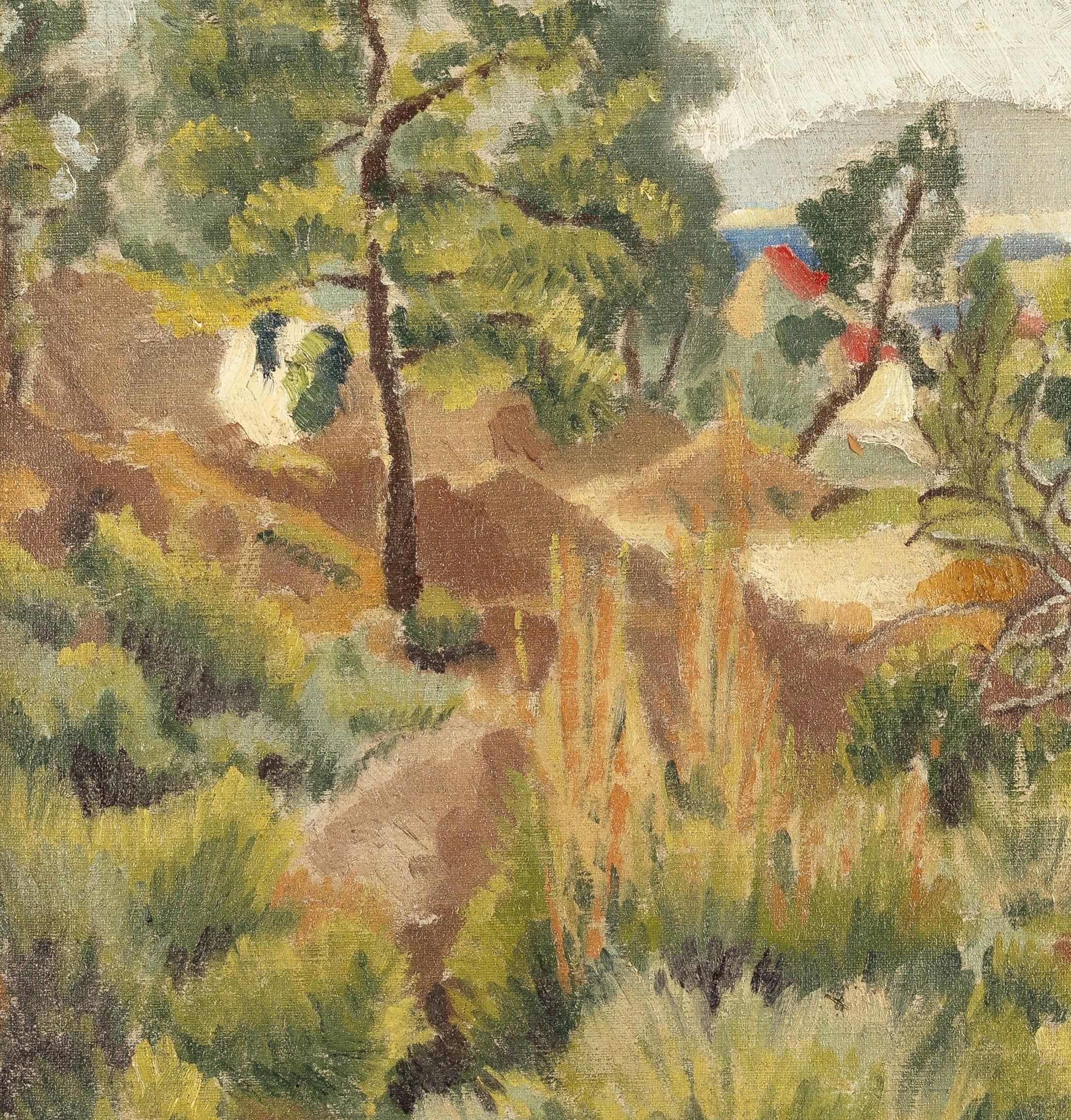 Paysage des Antilles - Peinture à l'huile moderne britannique des Caraïbes du début du 20e siècle - Marron Landscape Painting par Gerald Reitlinger