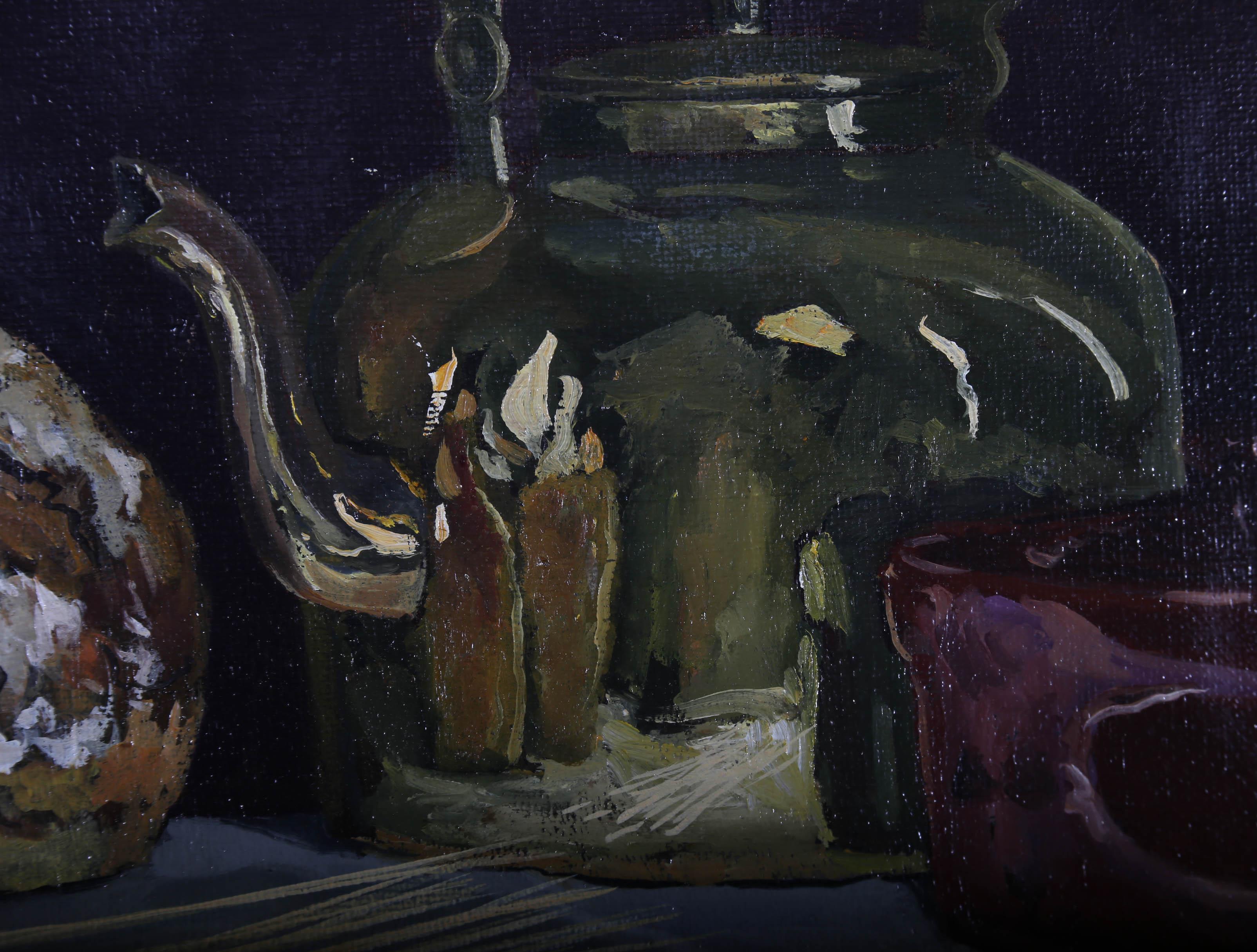Gerald Robert Tucker (b.1932) - Oil, Still Life of a Copper Kettle and Bread For Sale 4