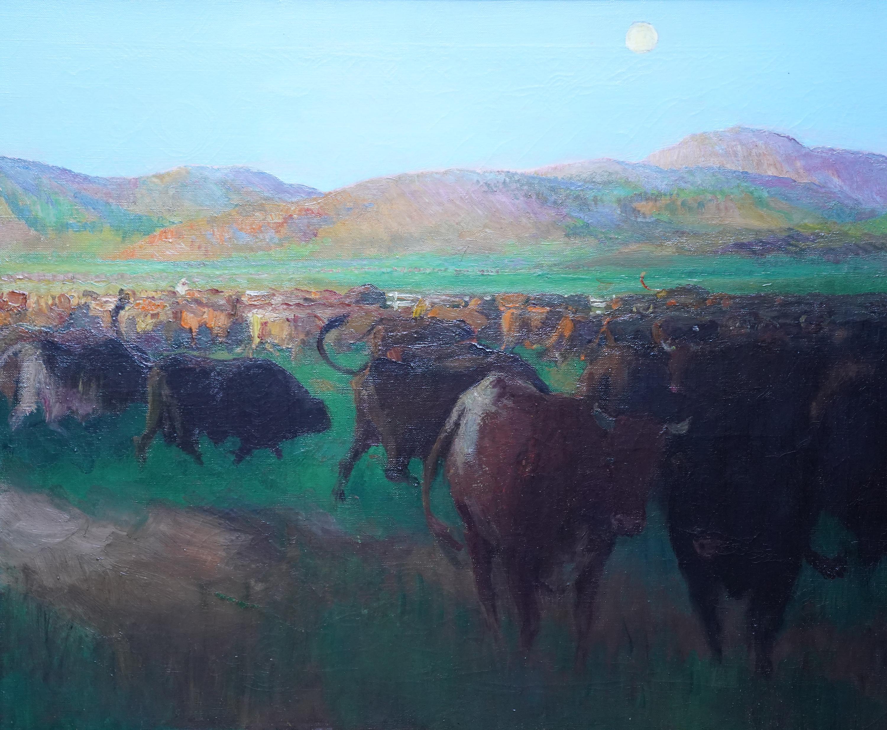 Cattle in a Landscape North Africa - British 20s Post Impressionist oil painting For Sale 5
