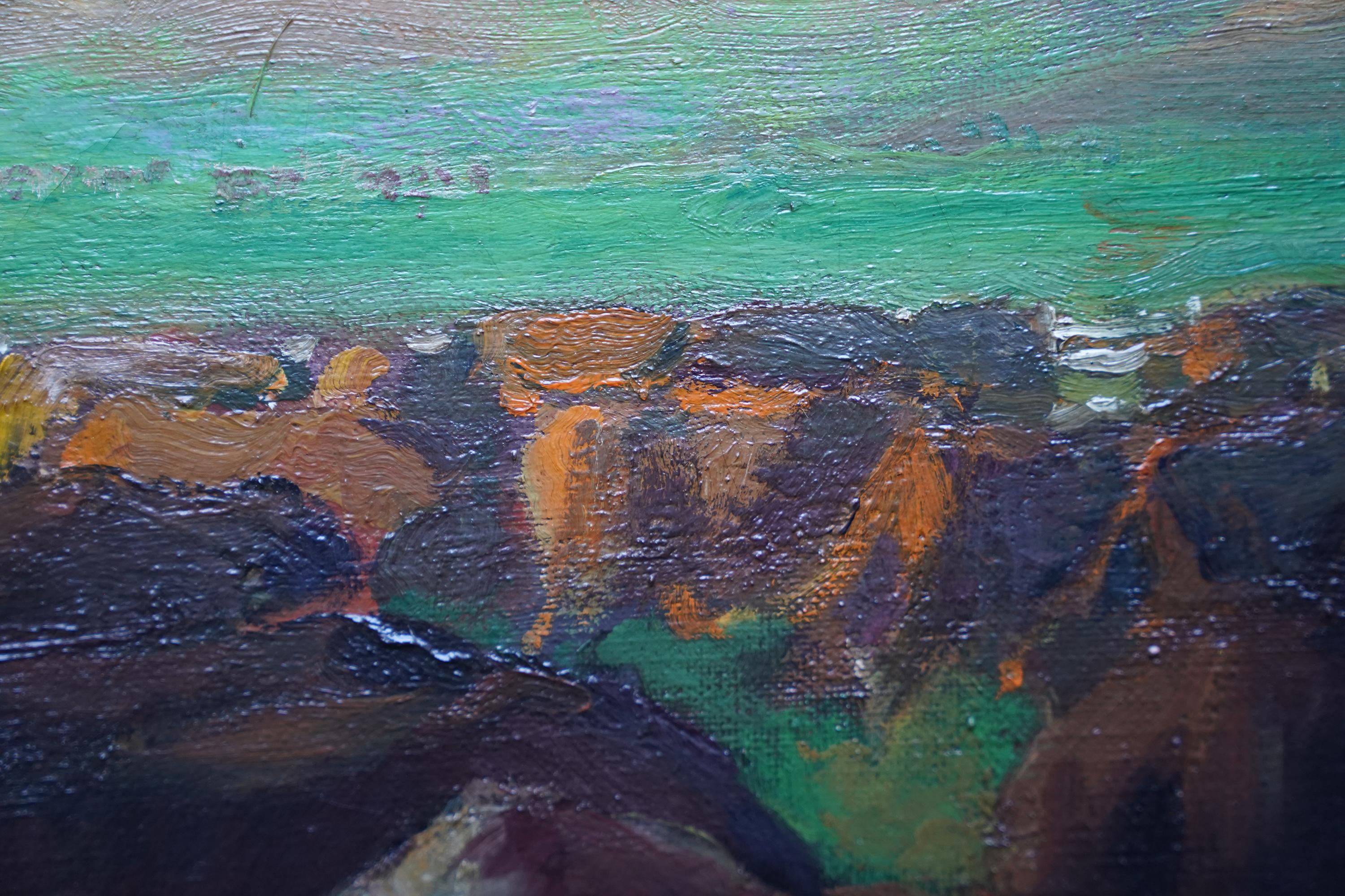 Cattle in a Landscape North Africa - British 20s Post Impressionist oil painting For Sale 2