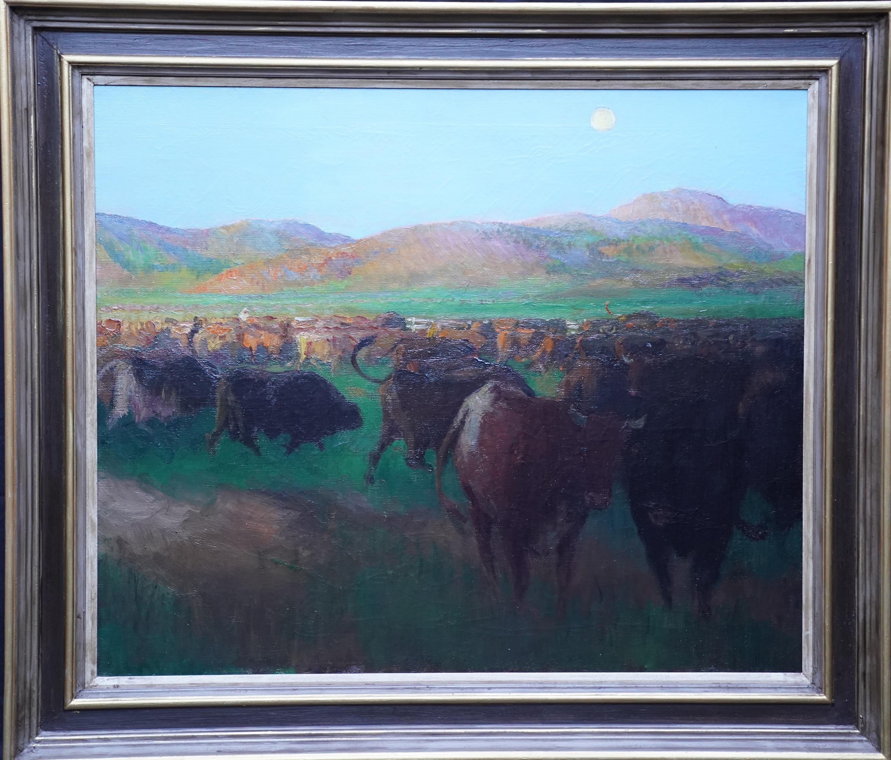 Spencer Pryse Landscape Painting – Rinder in einer Landschaft Nordafrikas – postimpressionistisches Ölgemälde der britischen 20er Jahre