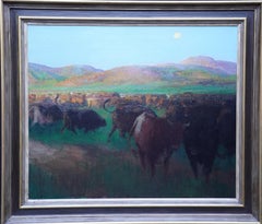 Antique Cattle in a Landscape North Africa - British 20s Post Impressionist oil painting