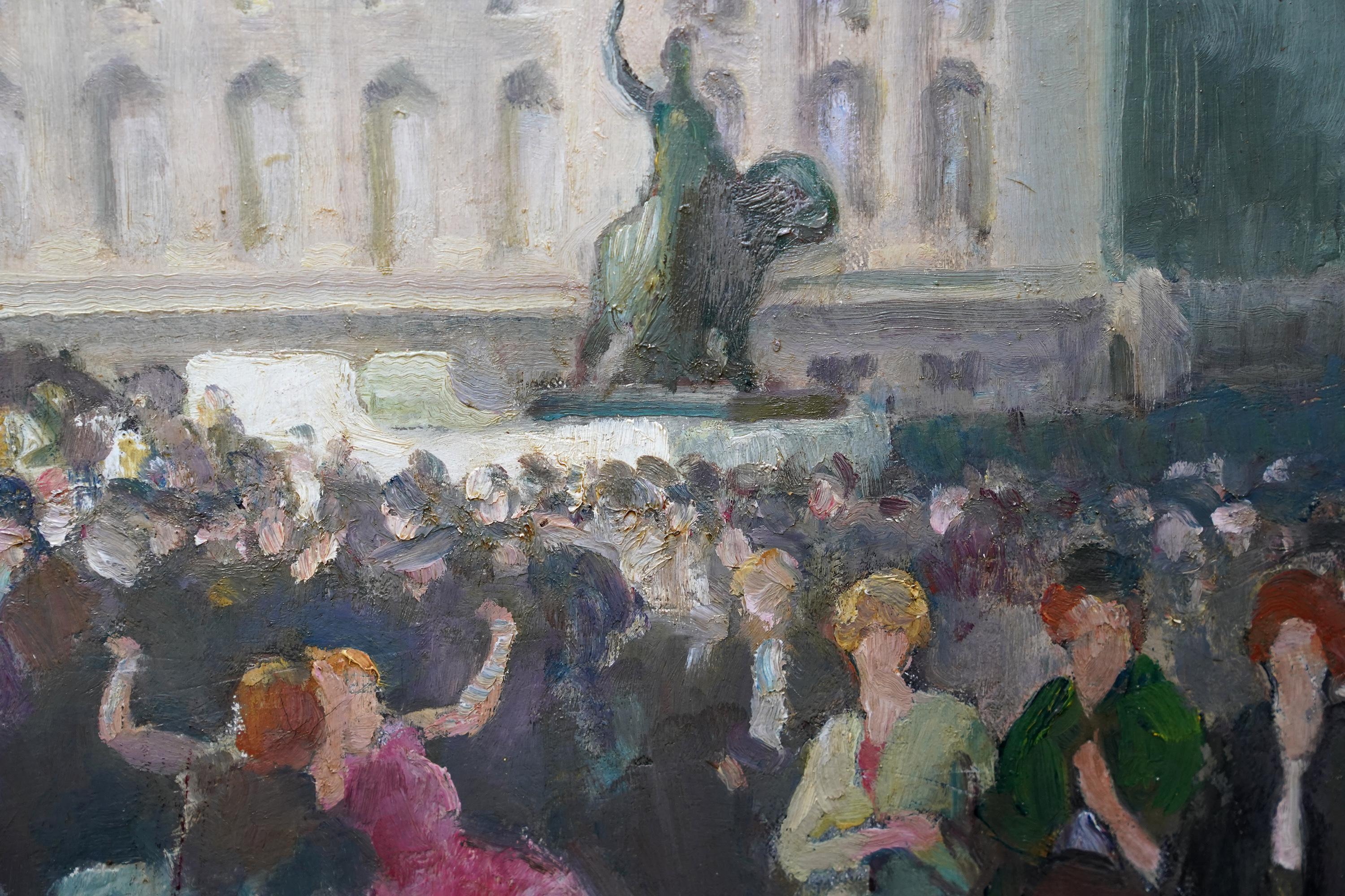 Fiestas Palacio de Buckingham - Pintura al óleo paisaje figurativo británico años 50 en venta 4