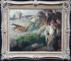Greyhound Racing - British 1930's figurative sporting art oil painting dogs