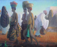 Portrait of Water Bearers, Africa - British 1920's Orientalist art oil painting