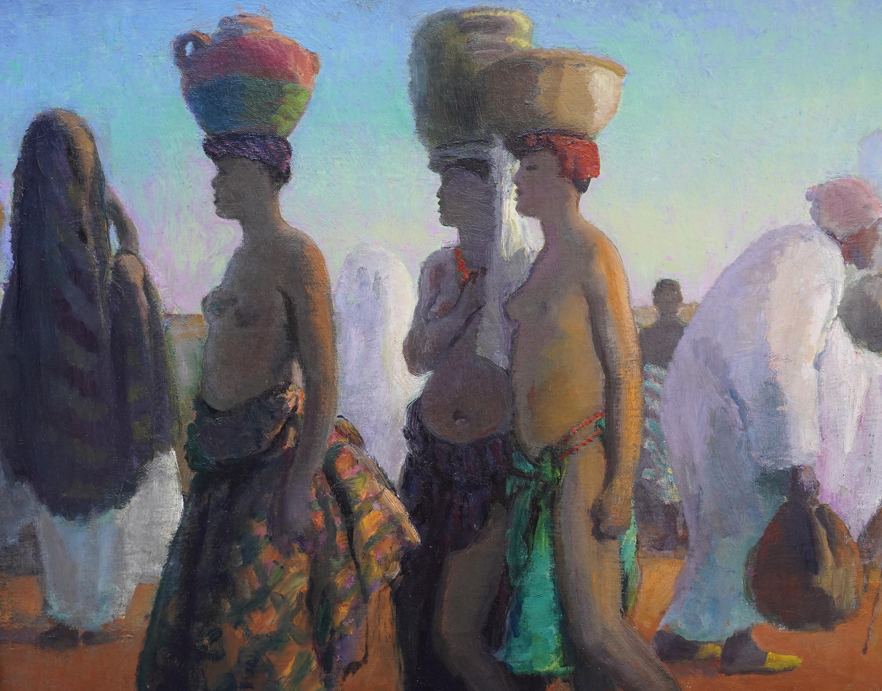Ritratto di portatori d'acqua, Africa - pittura ad olio di arte orientalista britannica del 1920 - Painting Postimpressionismo di Spencer Pryse