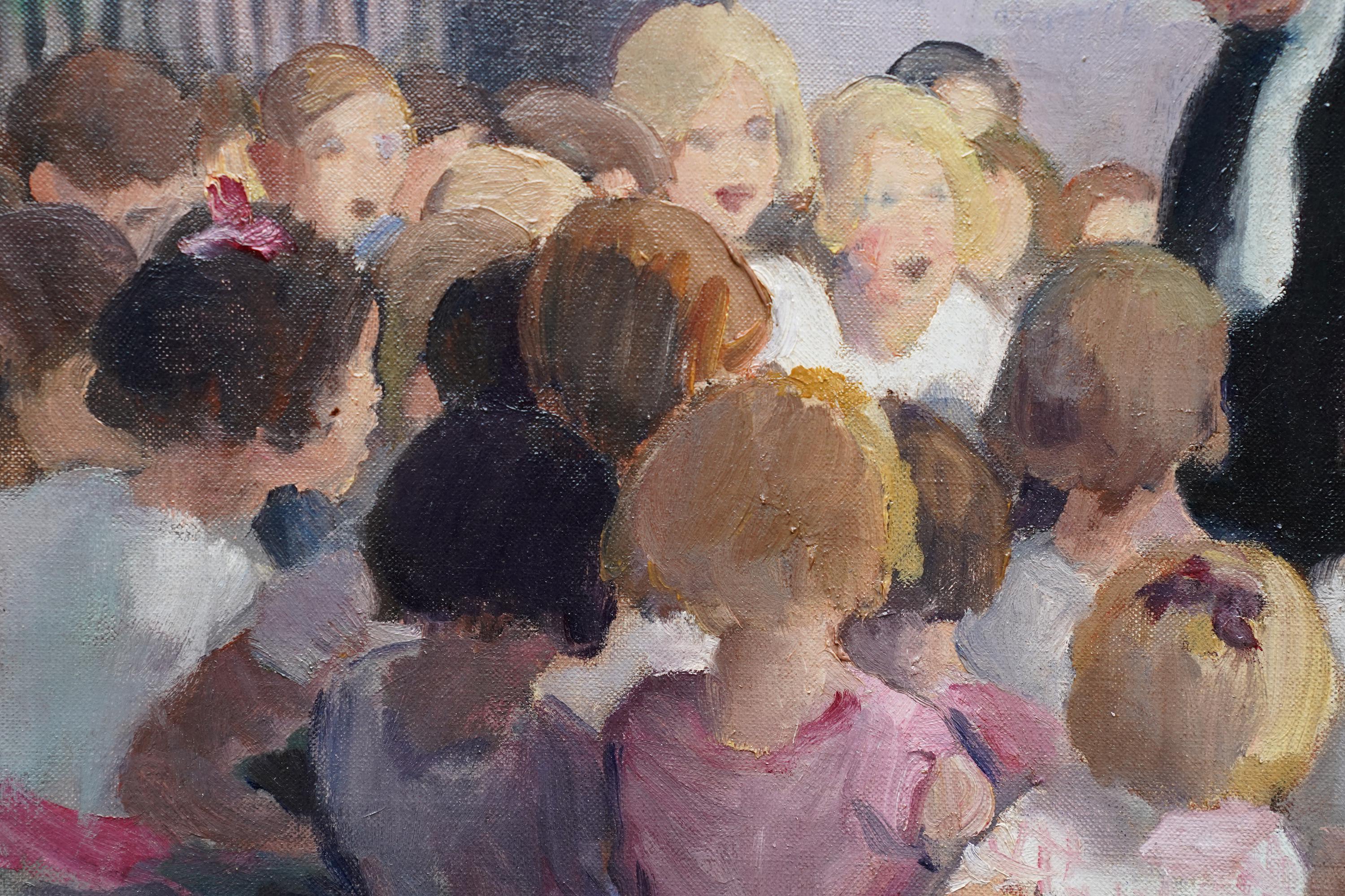 Les enfants de l'école Queen Mary Greeting - Peinture à l'huile de portrait de la royauté britannique de 1910 en vente 1