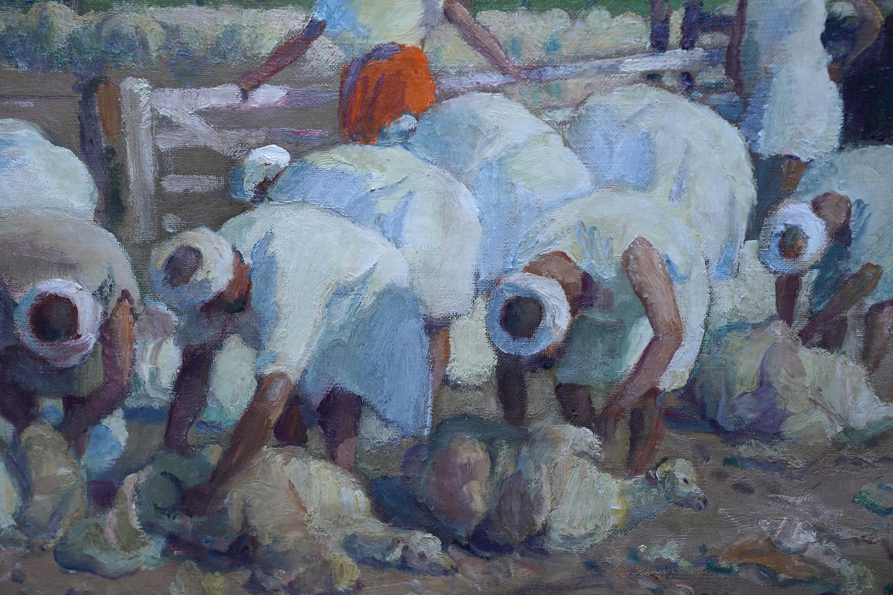 Sheep Shearers, Tangiers - British 1920's Orientalist figurative oil painting For Sale 1
