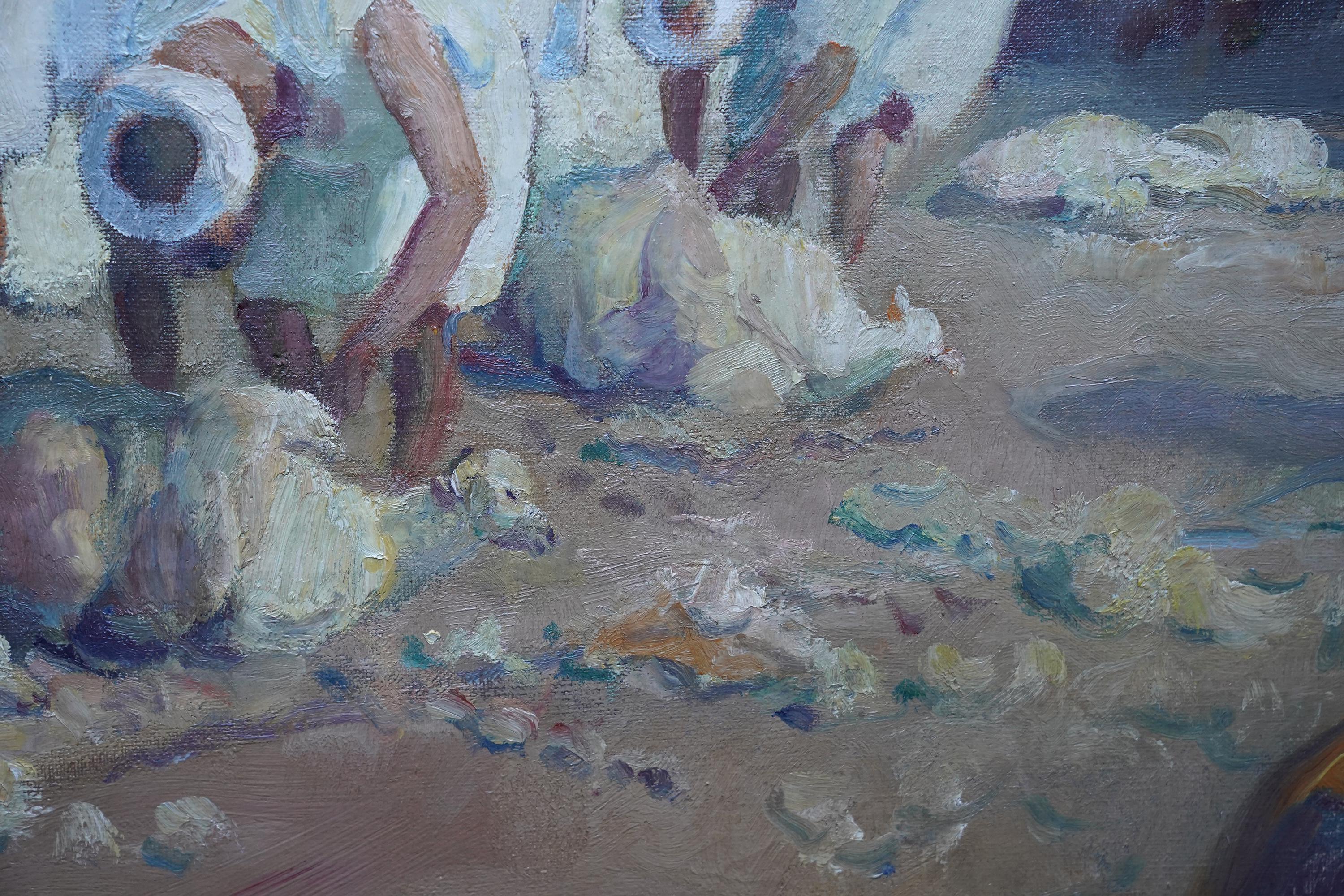 Sheep Shearers, Tangiers - British 1920's Orientalist figurative oil painting For Sale 2