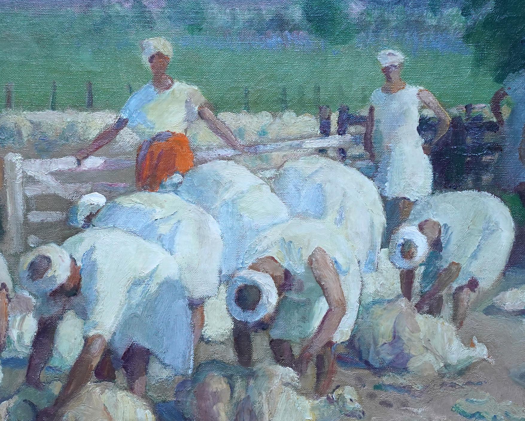 Sheep Shearers, Tangiers - British 1920's Orientalist figurative oil painting For Sale 4