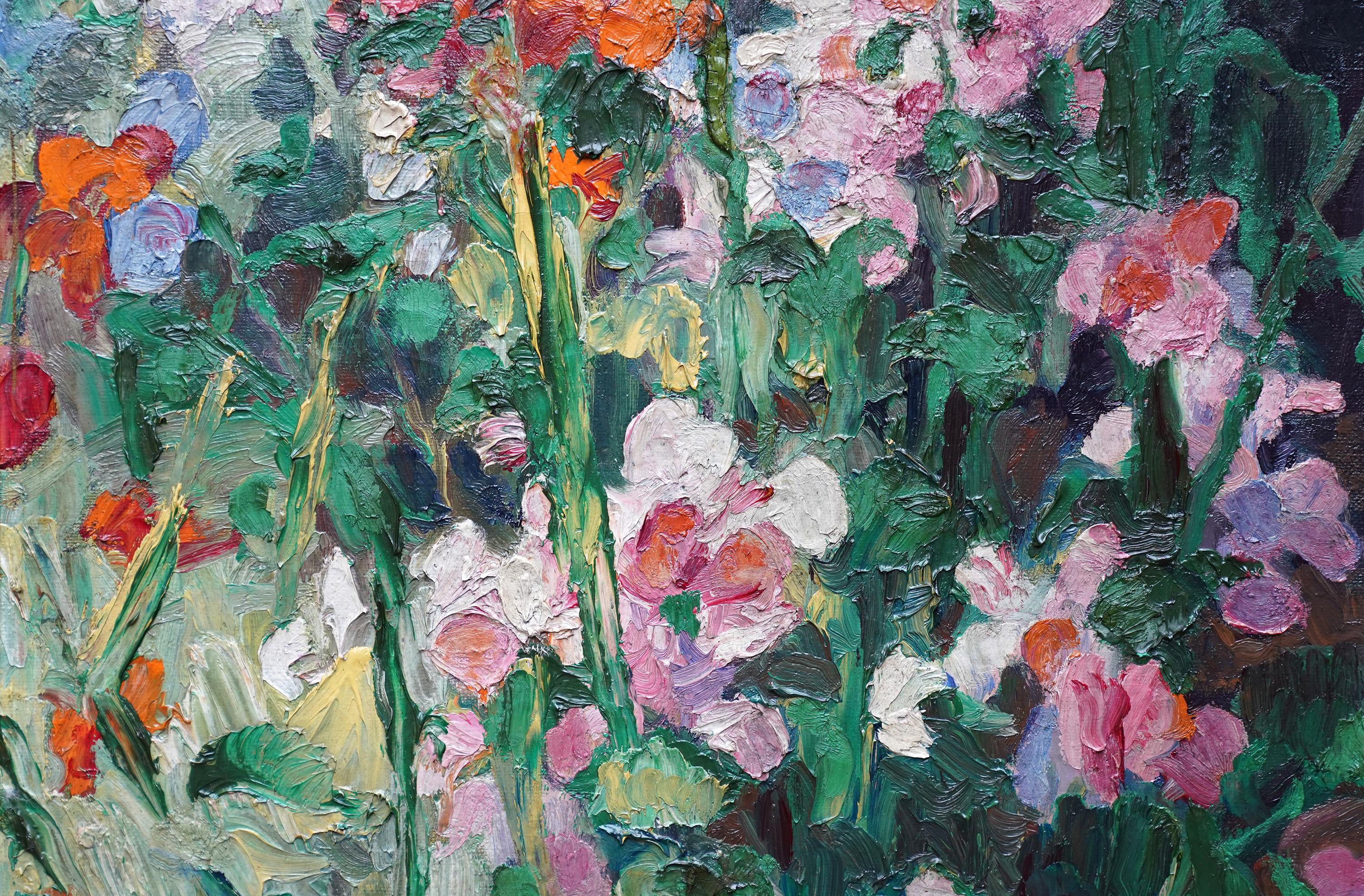 Peinture à l'huile britannique des années 1930 - Nature morte florale de paon - Post-impressionnisme Painting par Spencer Pryse