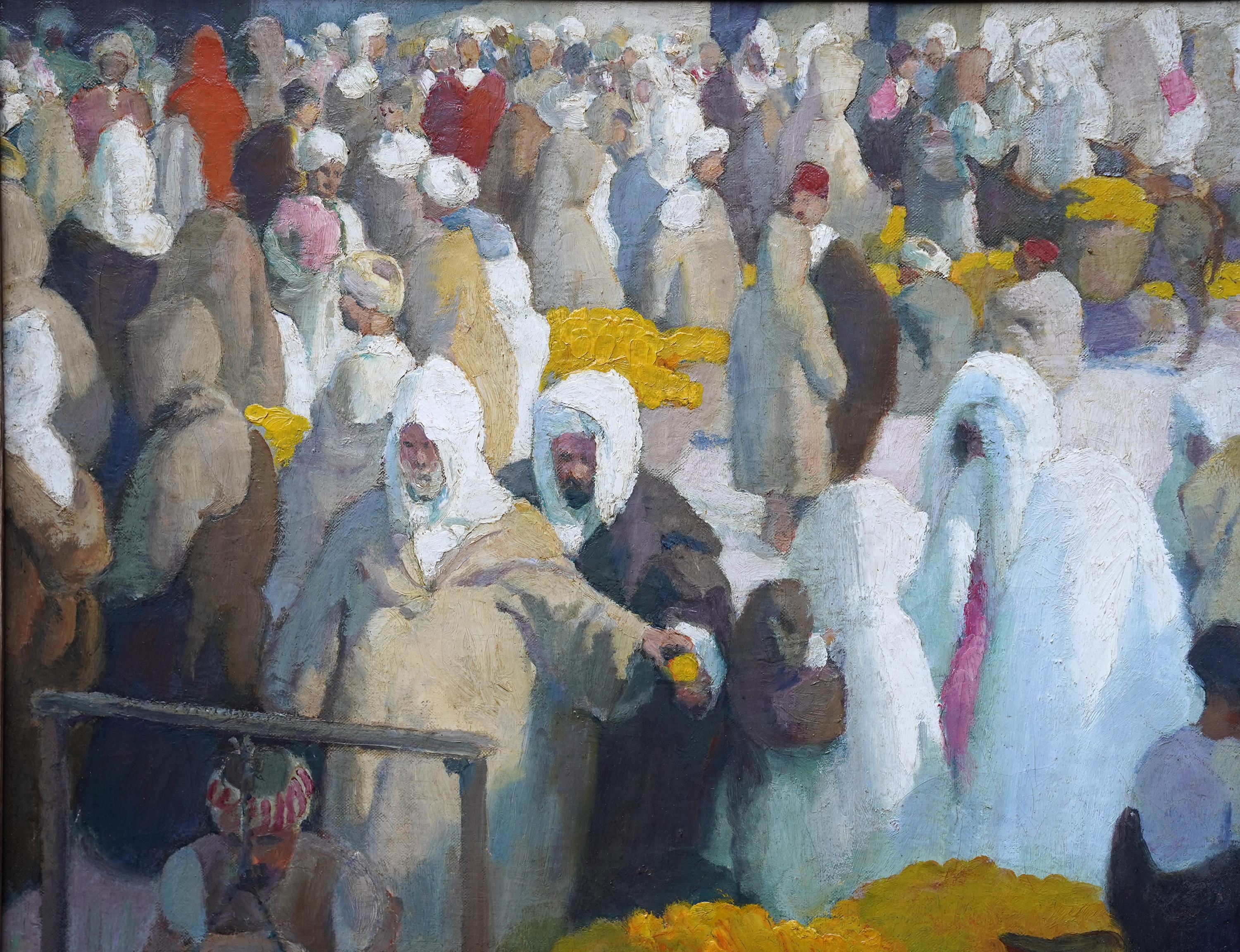 Tangiers Zitronenmarkt - Britisches orientalisches figurales Ölgemälde aus den 1920er Jahren  im Angebot 6