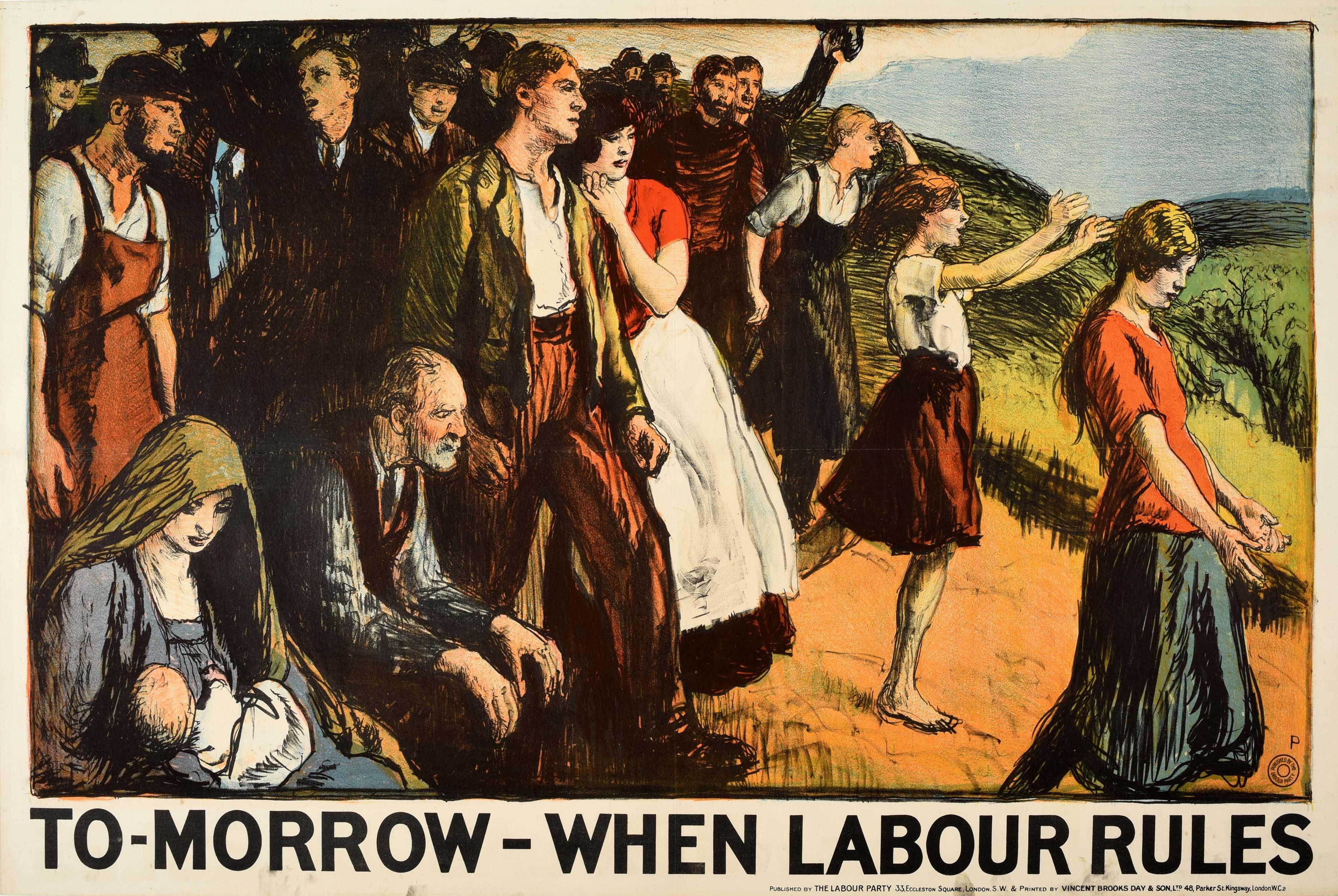 Spencer Pryse Print - Original Antique Poster Tomorrow When Labour Rules UK Elections Party Politics