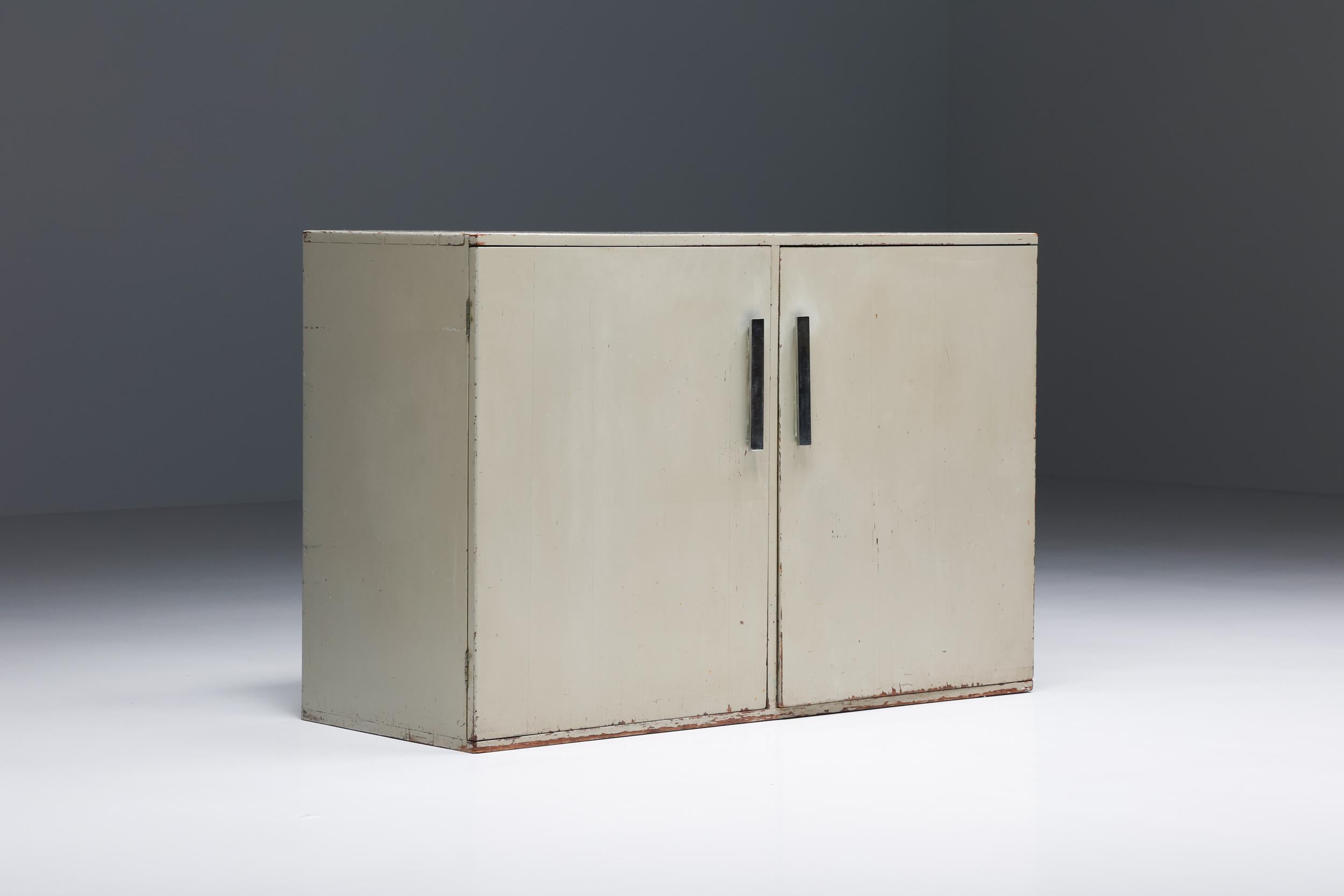 British Gerald Summers Modernist Side Board, Grey Painted Wood, 1930s For Sale