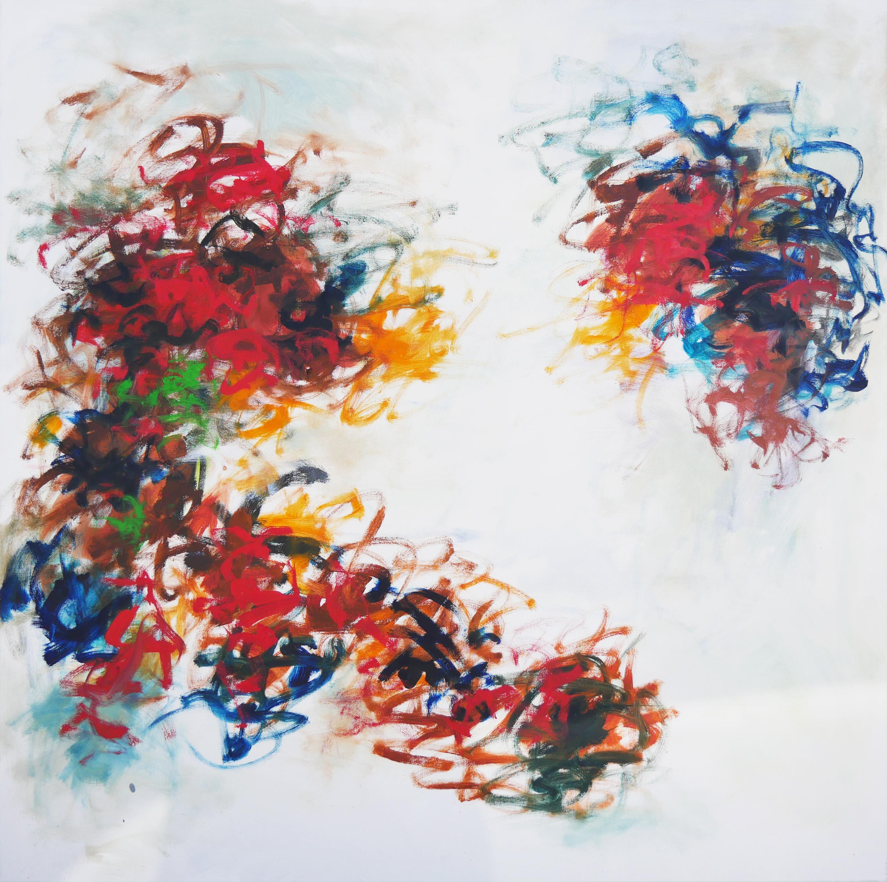 Gerald Syler Abstract Painting - "Untitled 50" Large Red, Yellow, Blue, and Green Abstract Expressionist Painting