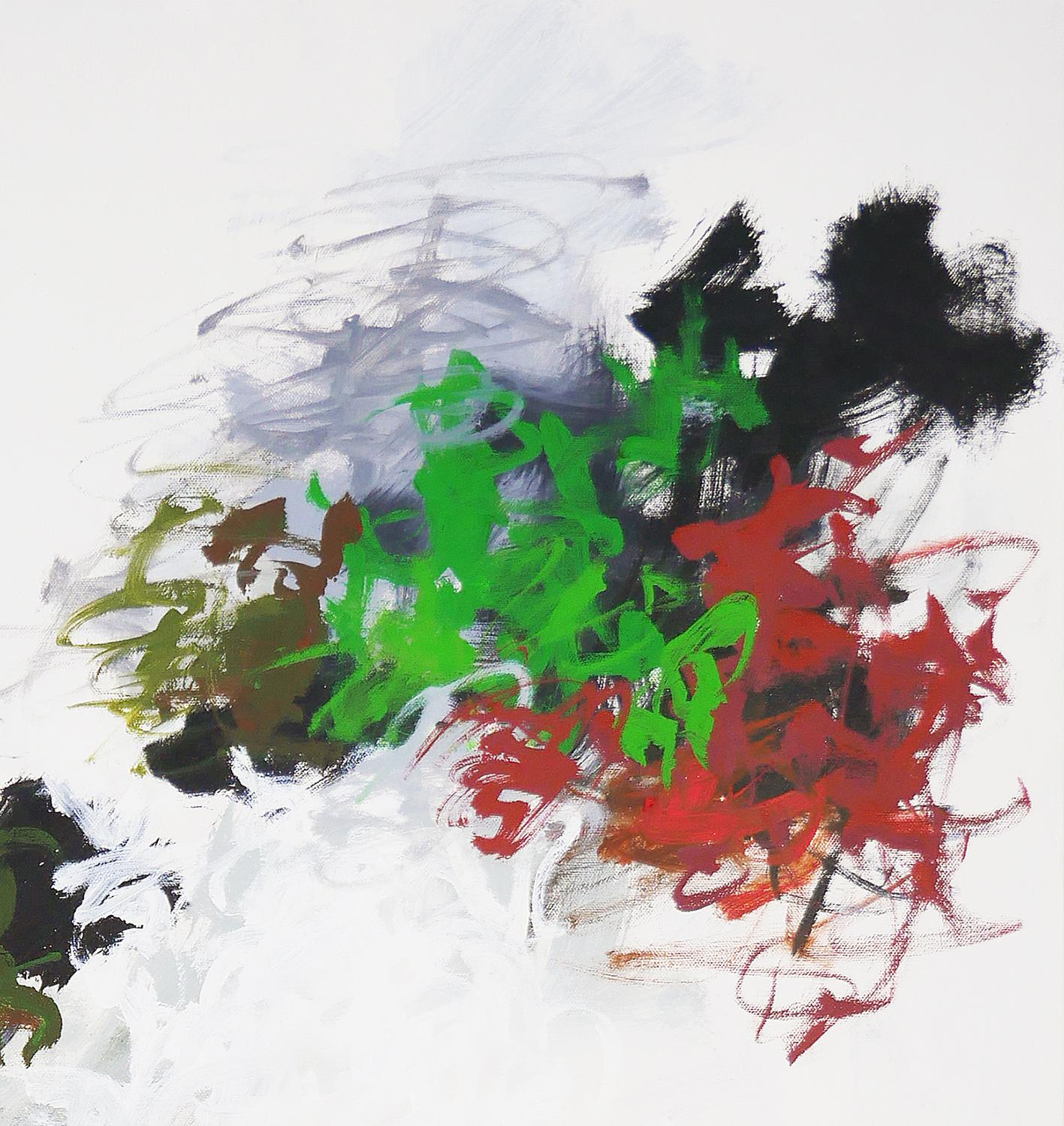 Großes rotes, schwarzes und grünes abstraktes expressionistisches Gemälde mit „Untitled 60“ (Grau), Abstract Painting, von Gerald Syler