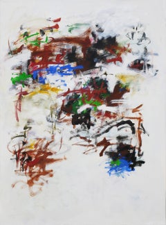 Peinture expressionniste abstraite rouge, bleue, verte et jaune « Untitled 79 »