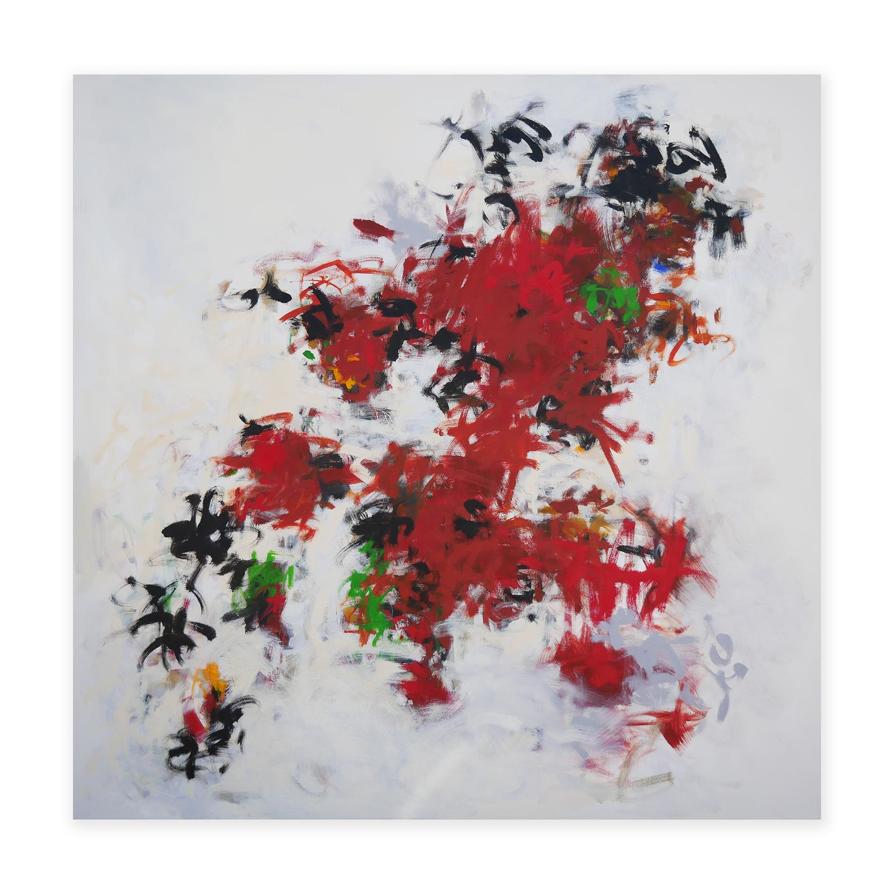 « Untitled 80 » - Grande peinture expressionniste abstraite rouge, noire et verte - Painting de Gerald Syler