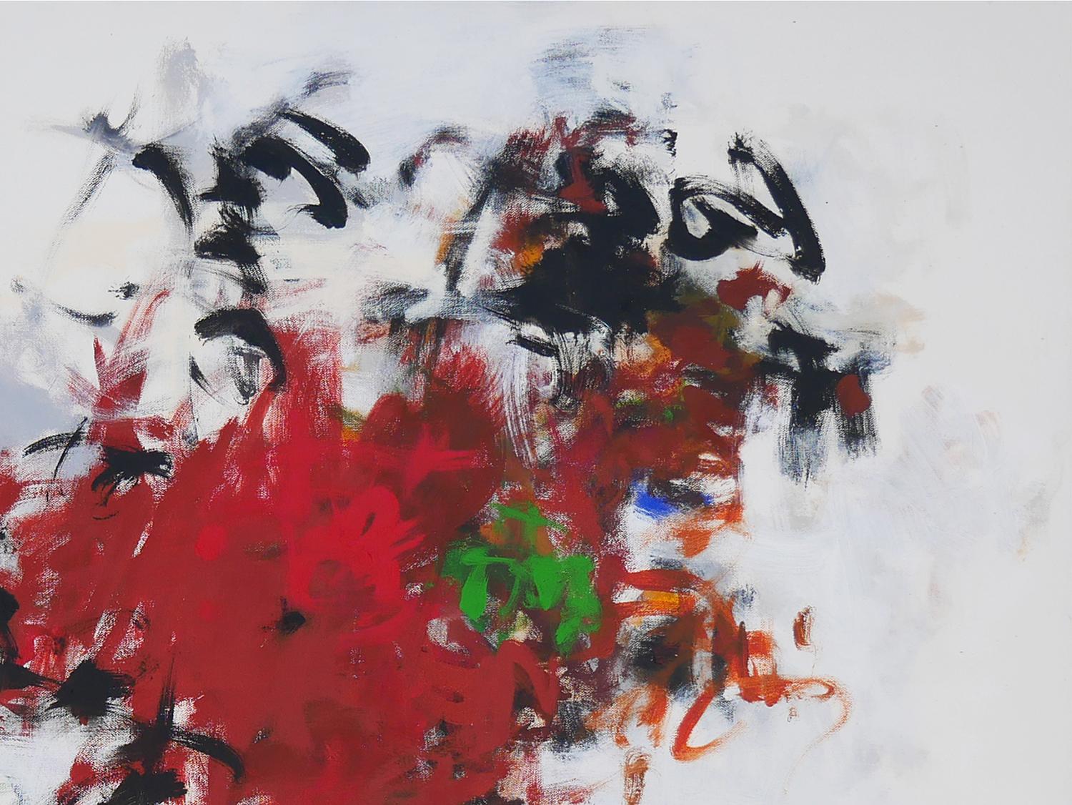 « Untitled 80 » - Grande peinture expressionniste abstraite rouge, noire et verte - Gris Abstract Painting par Gerald Syler