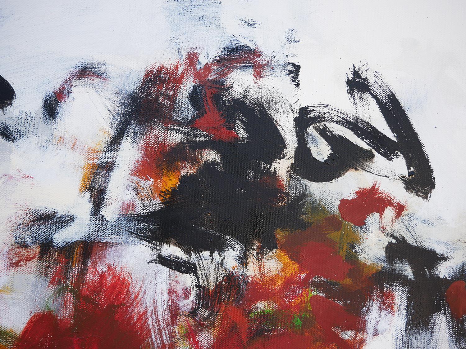 « Untitled 80 » - Grande peinture expressionniste abstraite rouge, noire et verte en vente 2