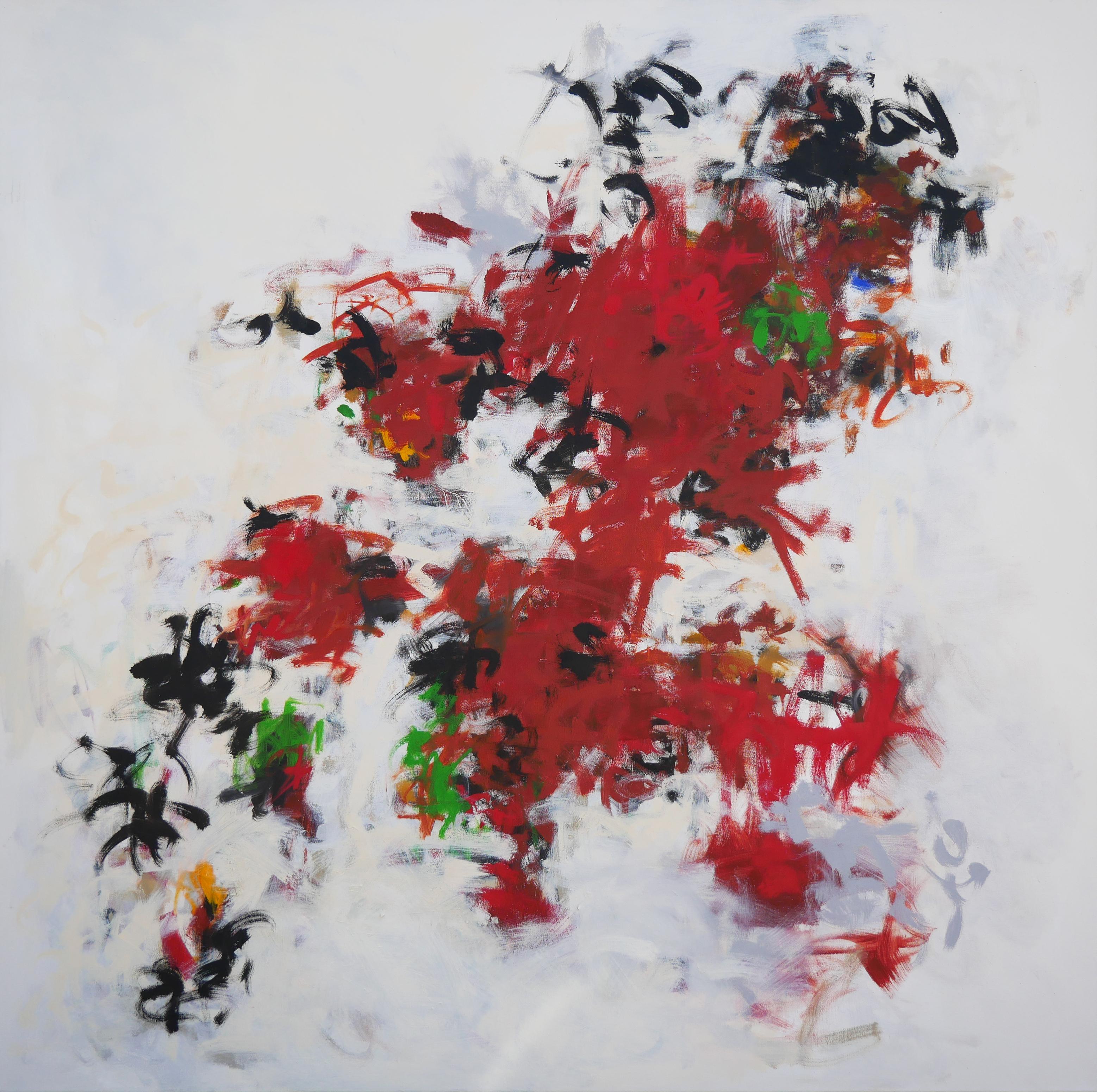 Abstract Painting Gerald Syler - « Untitled 80 » - Grande peinture expressionniste abstraite rouge, noire et verte