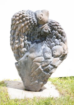 Sculpture africaine oiseaux, animaux, famille, mère enfants extérieurs, frères et sœurs