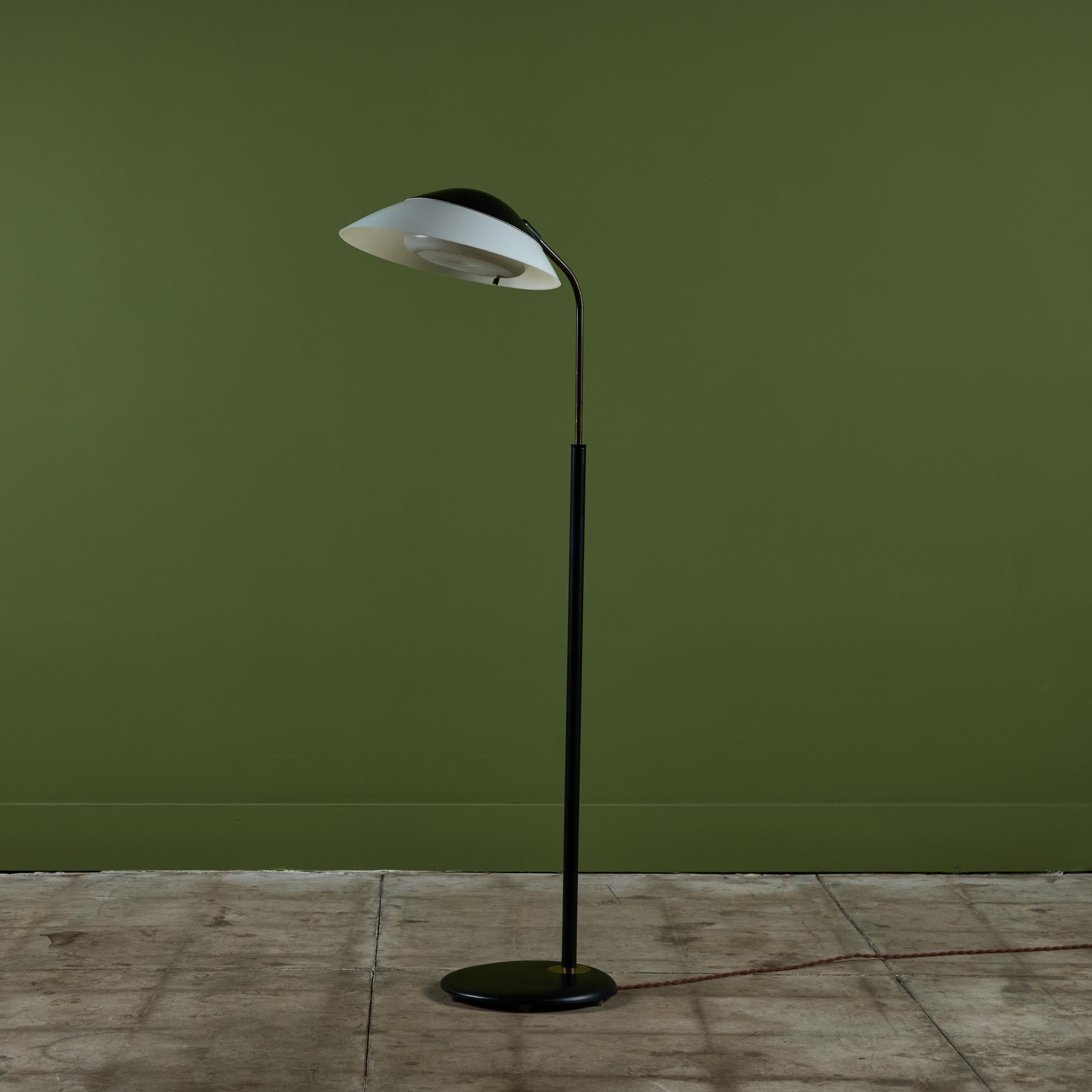 Gerald Thurston Black Enamel Floor Lamp with Pivoting Shade for Lightolier 6