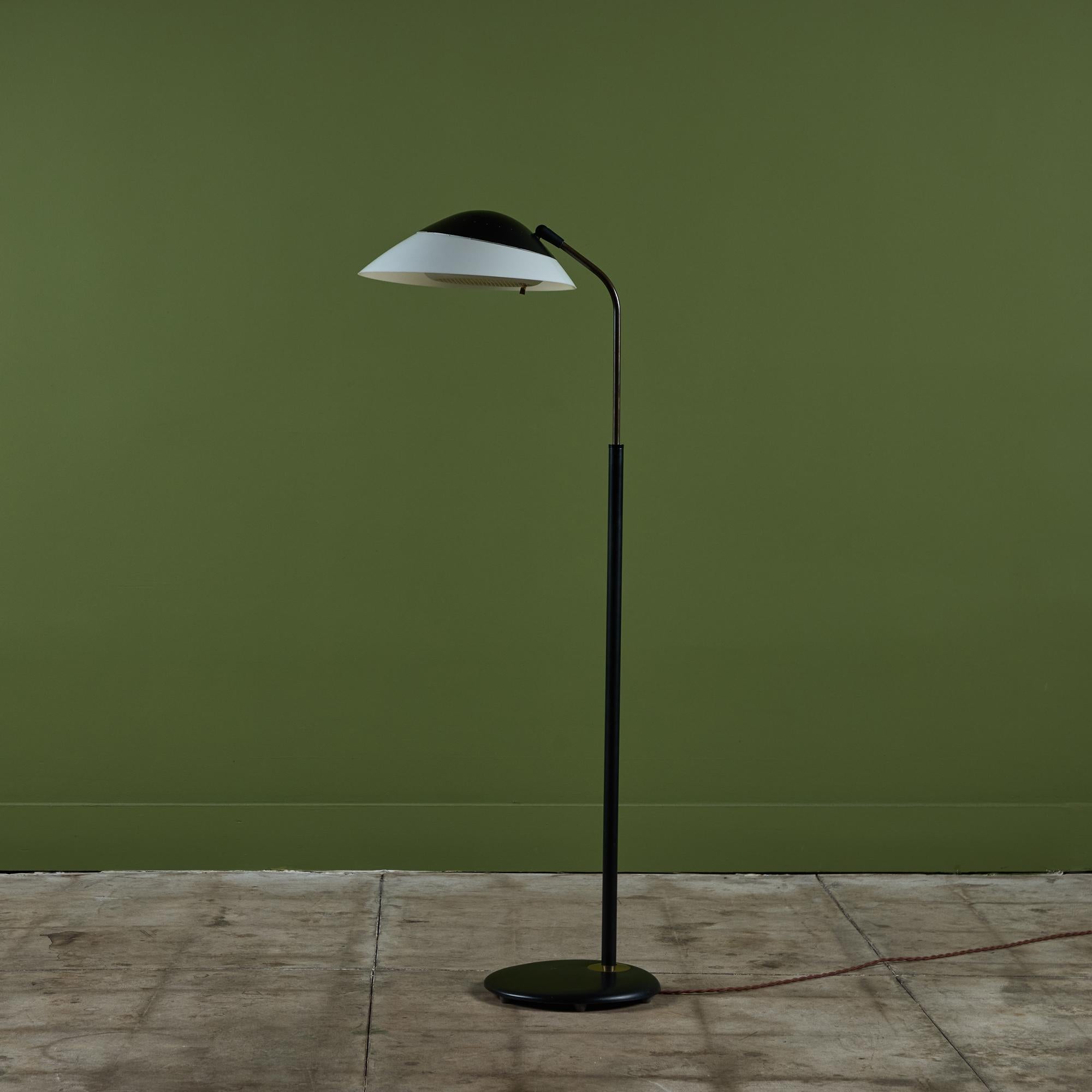 Enameled Gerald Thurston Black Enamel Floor Lamp with Pivoting Shade for Lightolier