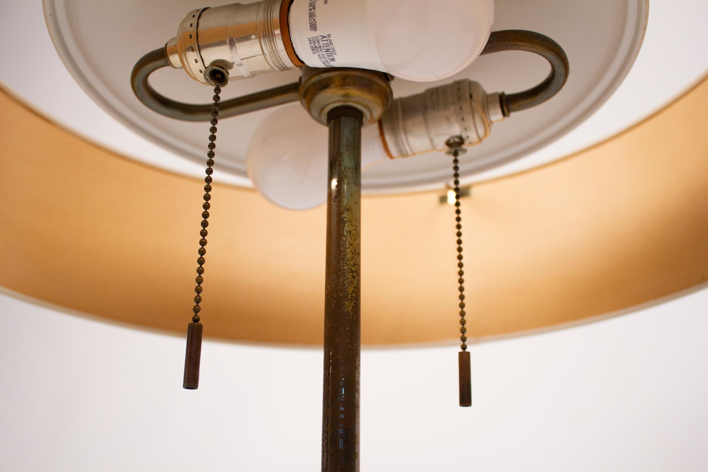20th Century Stiffel Table Lamp by Gerald Thurston Brass & Marble with Lacquered Cane Shade