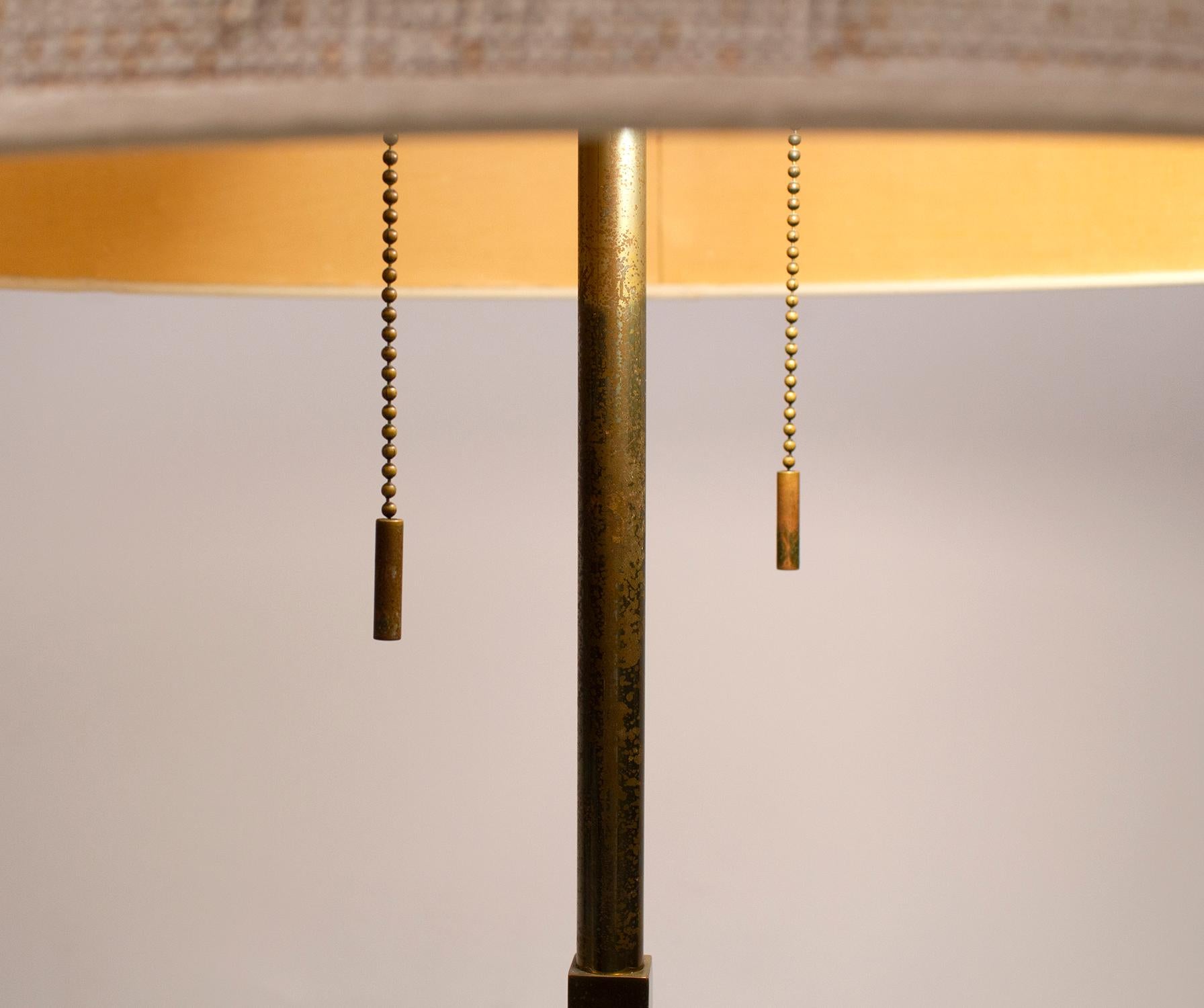 Stiffel Table Lamp by Gerald Thurston Brass & Marble with Lacquered Cane Shade 1