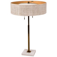 Stiffel Table Lamp by Gerald Thurston Brass & Marble with Lacquered Cane Shade