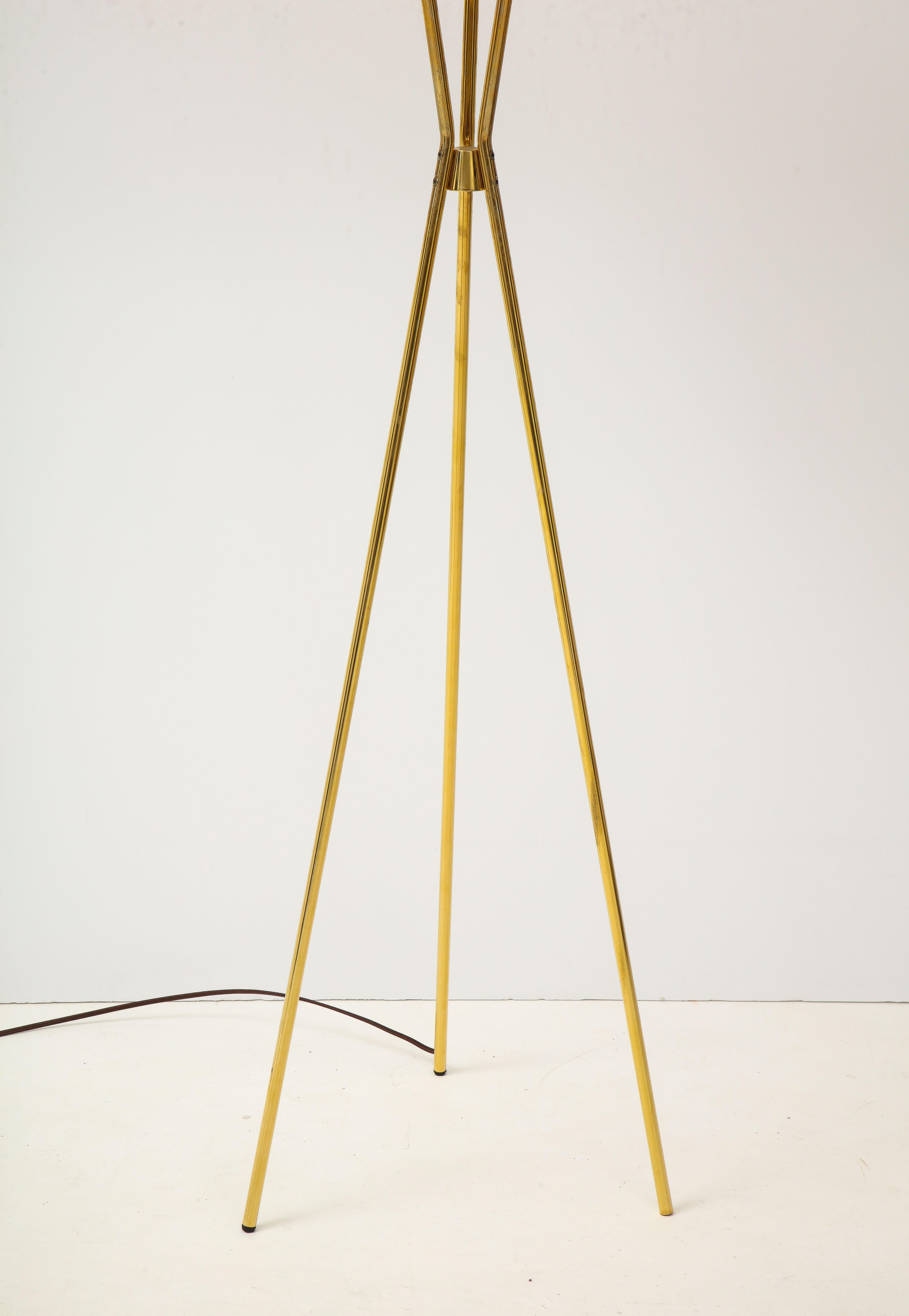 Mid-Century Modern Gerald Thurston Brass Tri Pod Floor Lamp For Sale