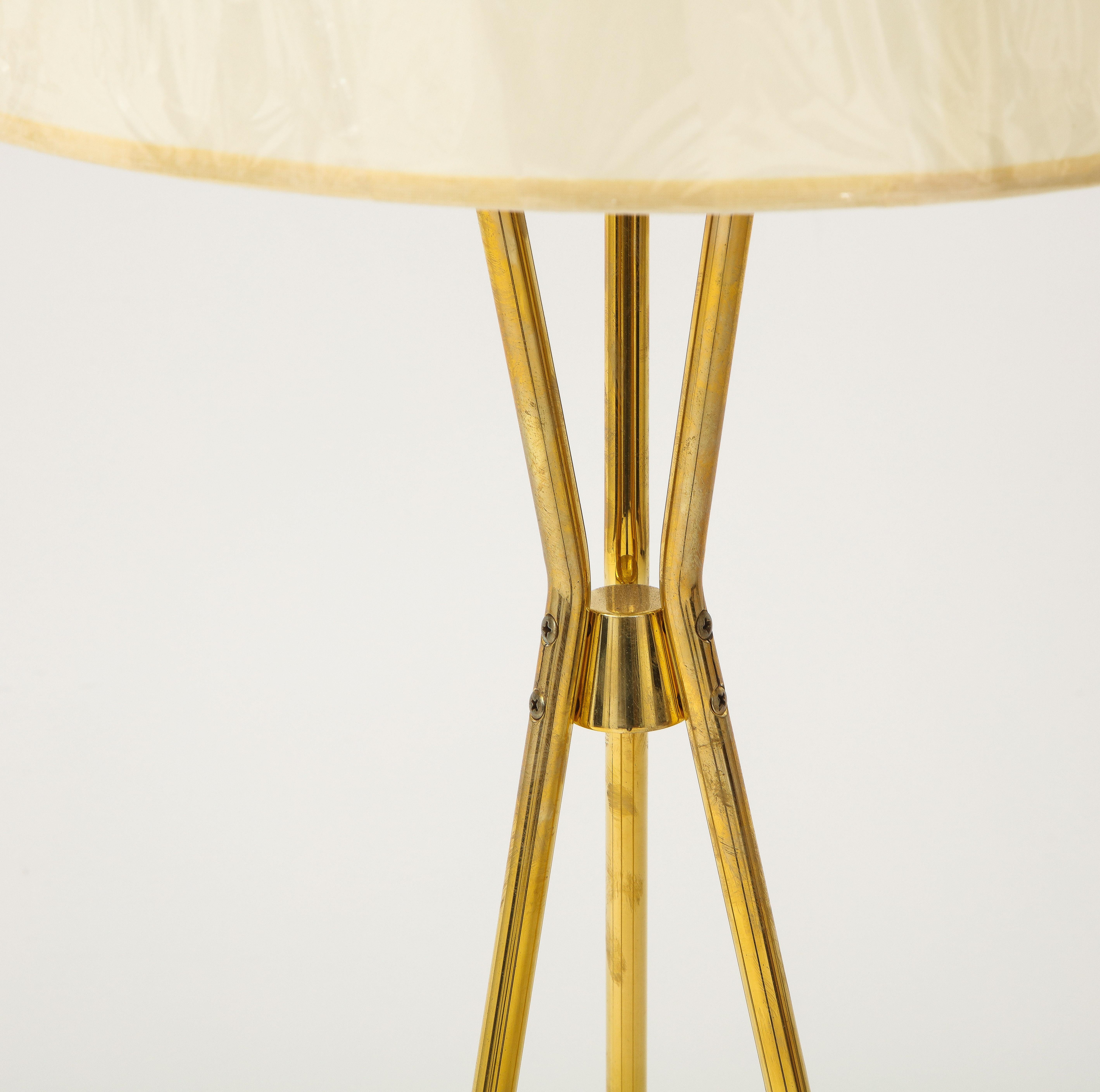 20th Century Gerald Thurston Brass Tri Pod Floor Lamp For Sale