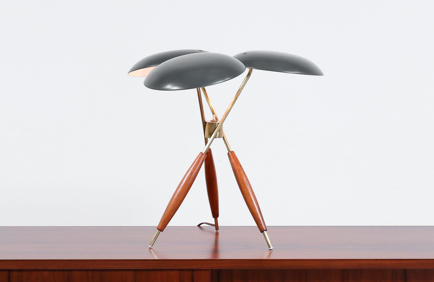 Gerald Thurston brass tripod table lamp for Lightolier Co.