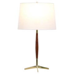 Gerald Thurston Brass Tripod Table Lamp with Walnut Accent