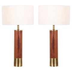 Gerald Thurston Brass and Walnut Table Lamps for Lightolier Co.