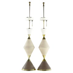 Gerald Thurston Ceramic and Brass Lamps, Pair