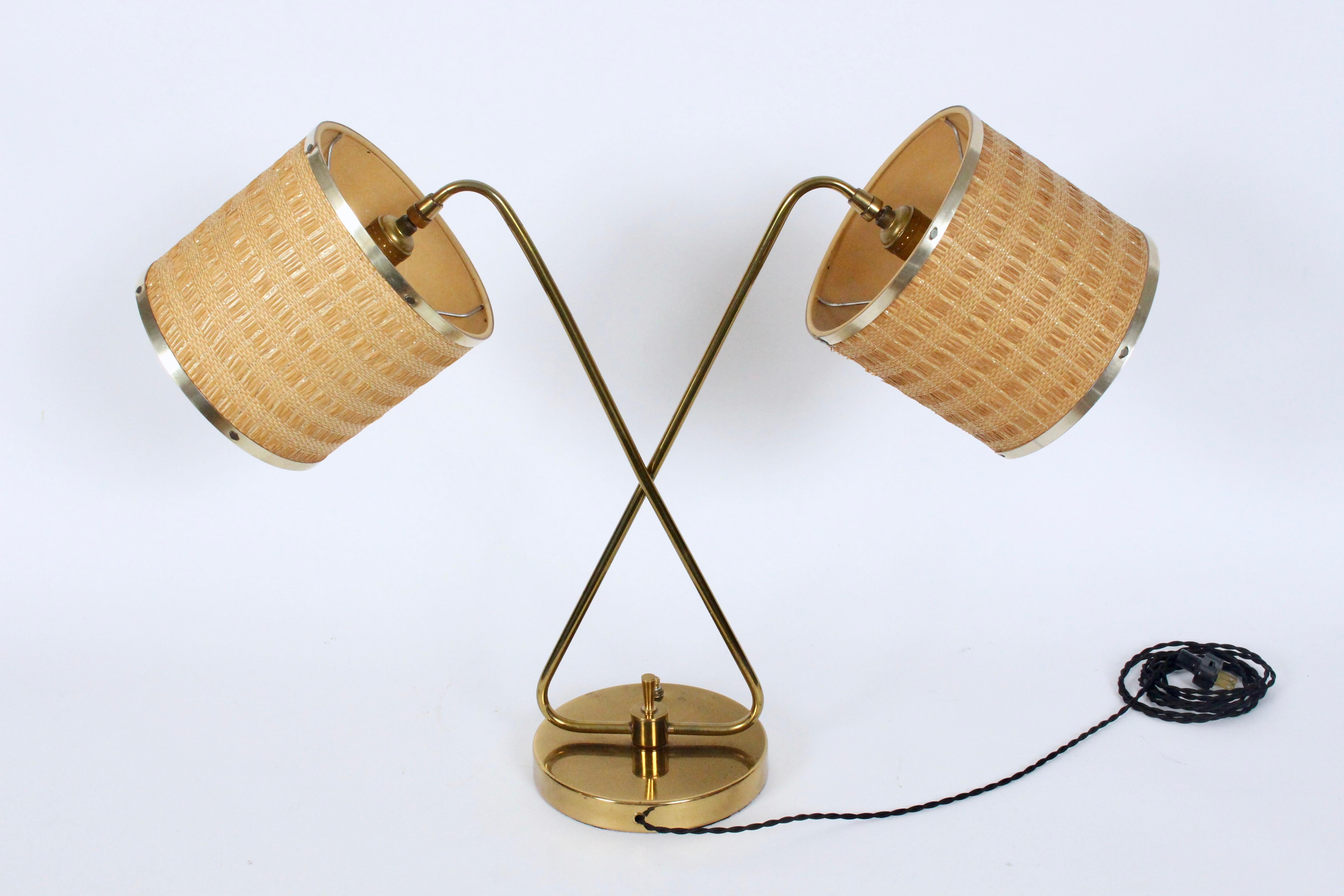Gerald Thurston Brass Crossed Sword Dual Shade Partners Desk Lamp, 1950's For Sale 9