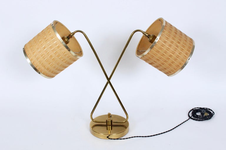 Gerald Thurston Dual Shade Brass Desk Lamp For Sale 9