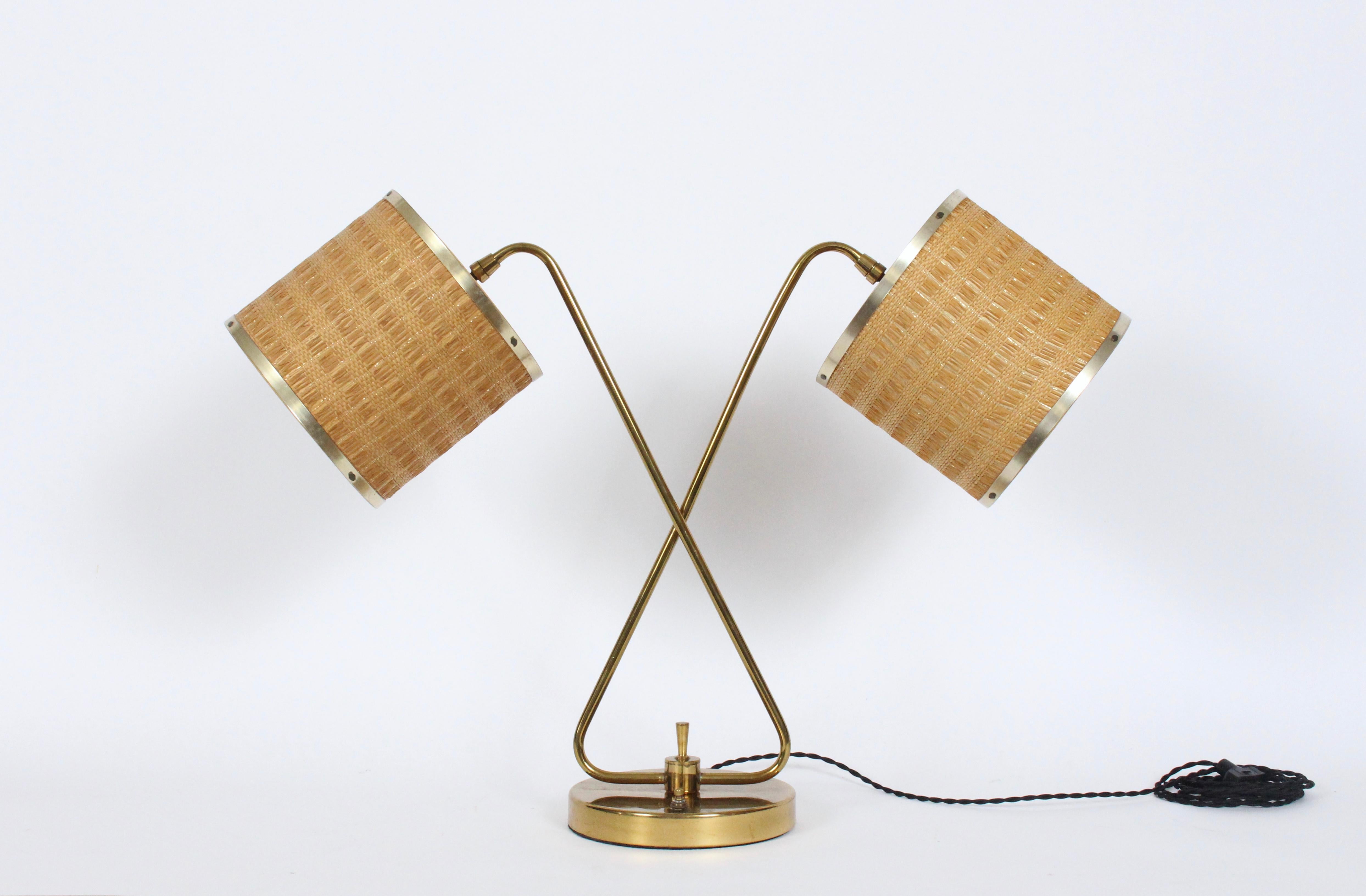 Gerald Thurston Brass Crossed Sword Dual Shade Partners Desk Lamp, 1950's For Sale 11